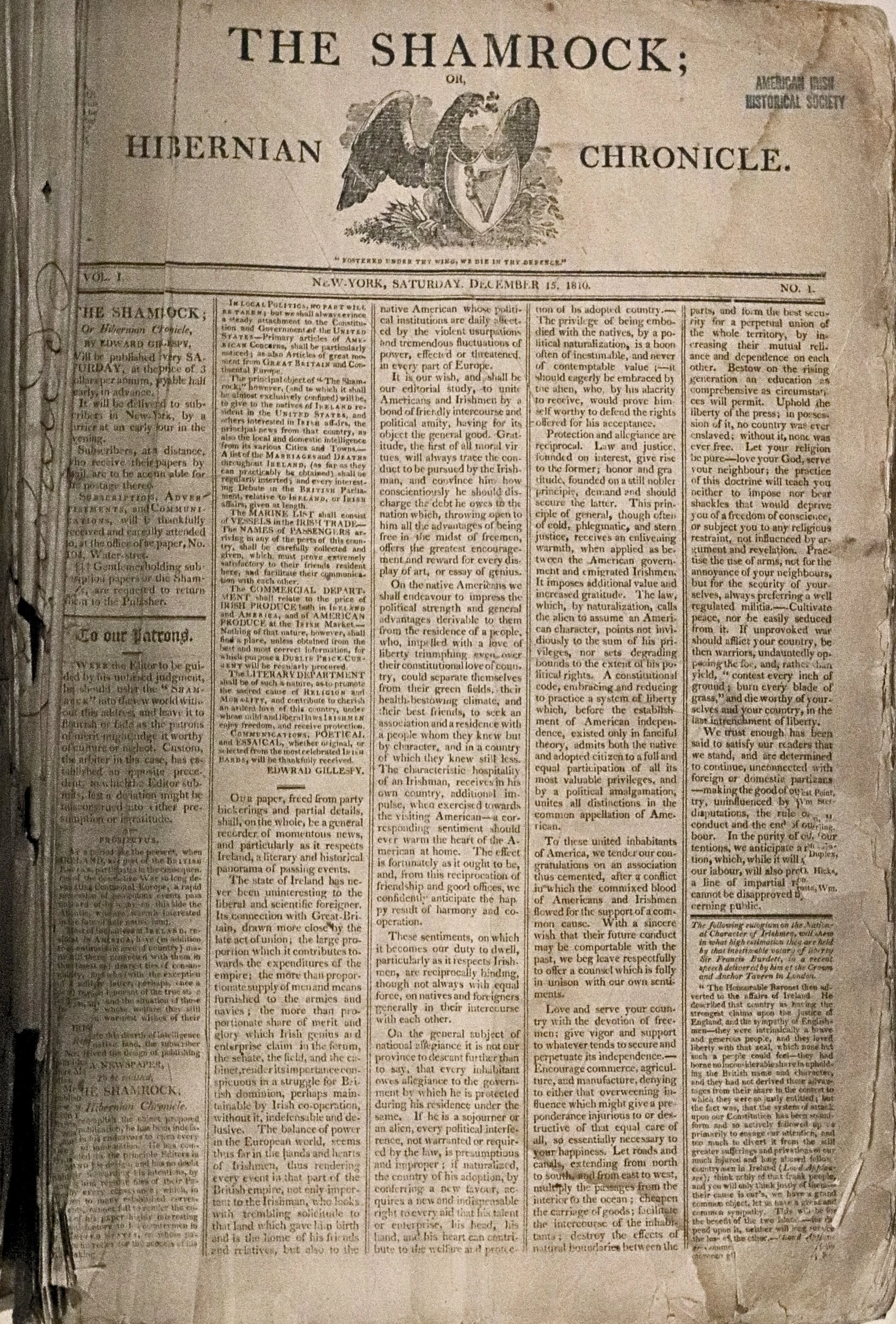  1810 First Print of  Shamrock , from the AIHS archives. 