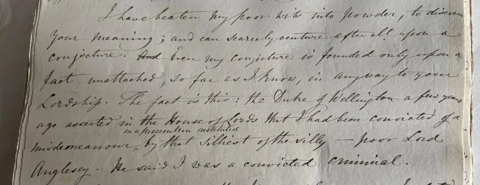  Image reads: ‘I have beaten my poor wits into powder, to discover your meaning […]’ and ‘by that silliest of the silly — poor Lord Anglesey.’ 
