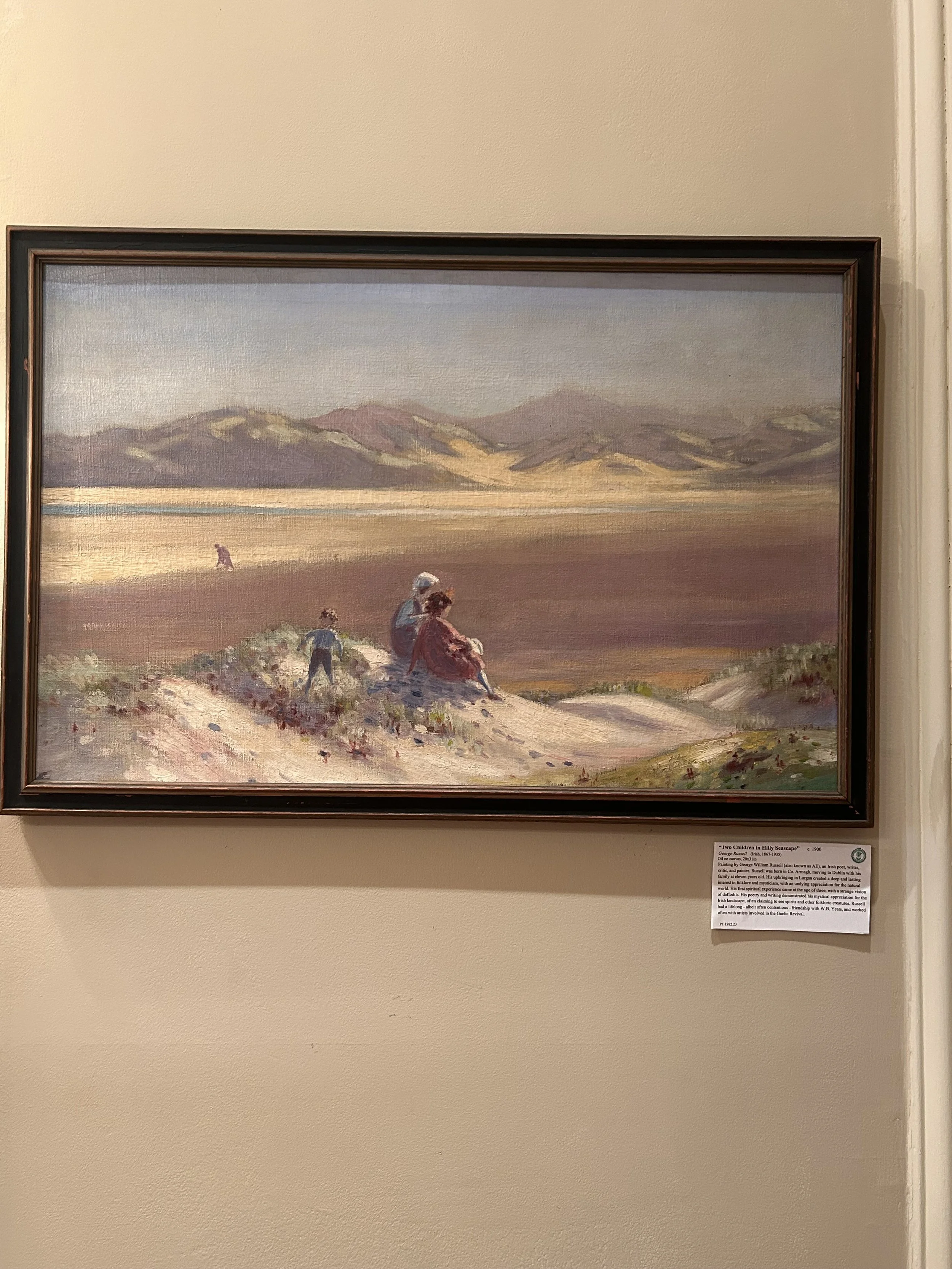   “Two Children in Hilly Seascape”  c. 1900, Oil on canvas, 20x31in, PT 1982.23 