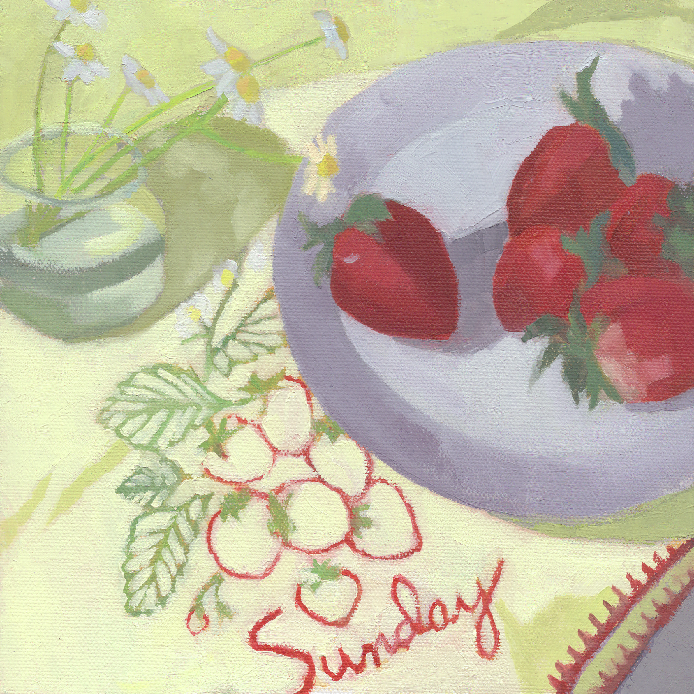 Strawberries on Saturday. Oil on canvas panel. 8x8 inches.