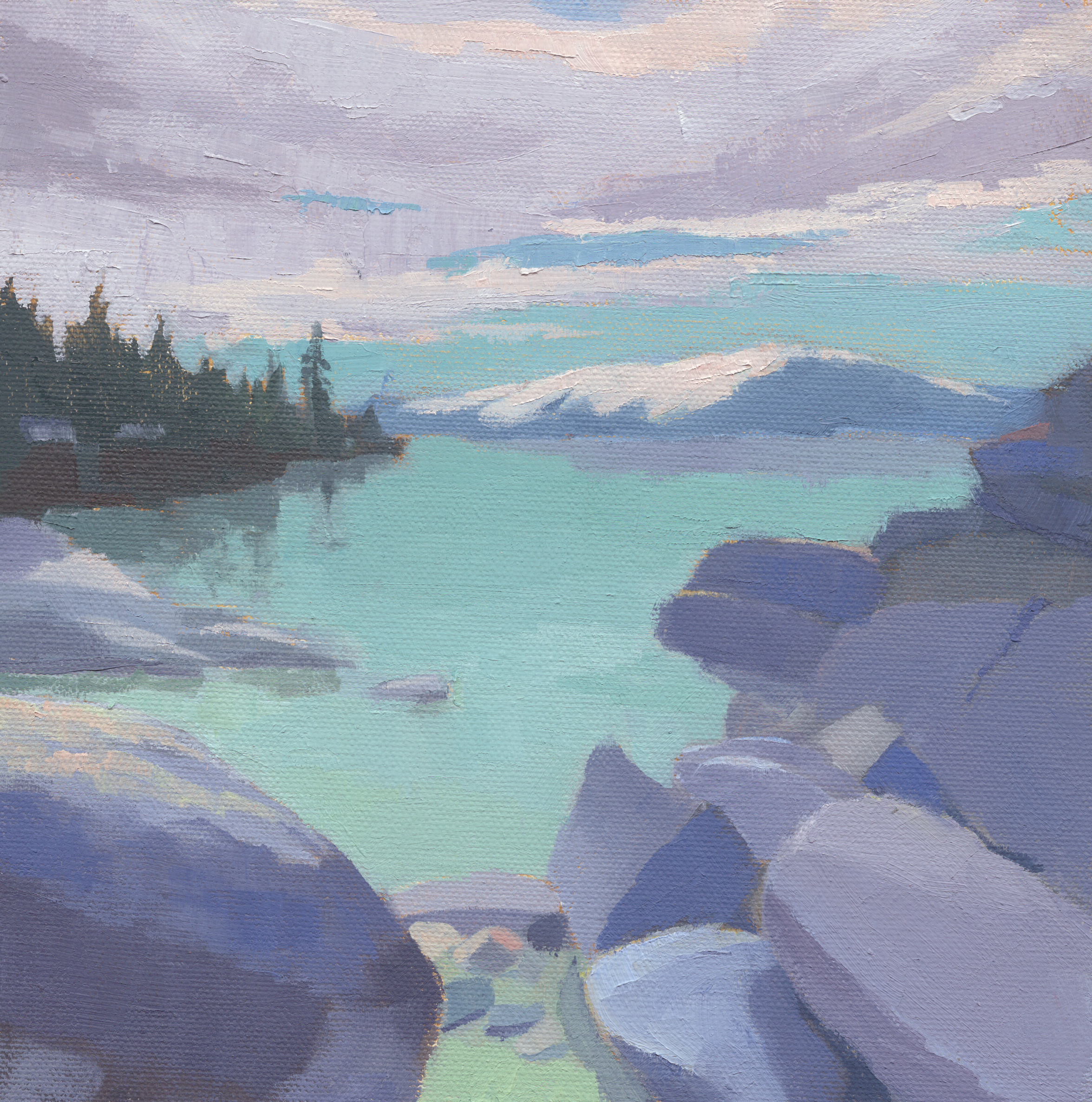 East shore hike. Oil on canvas panel. 8x8 inches.