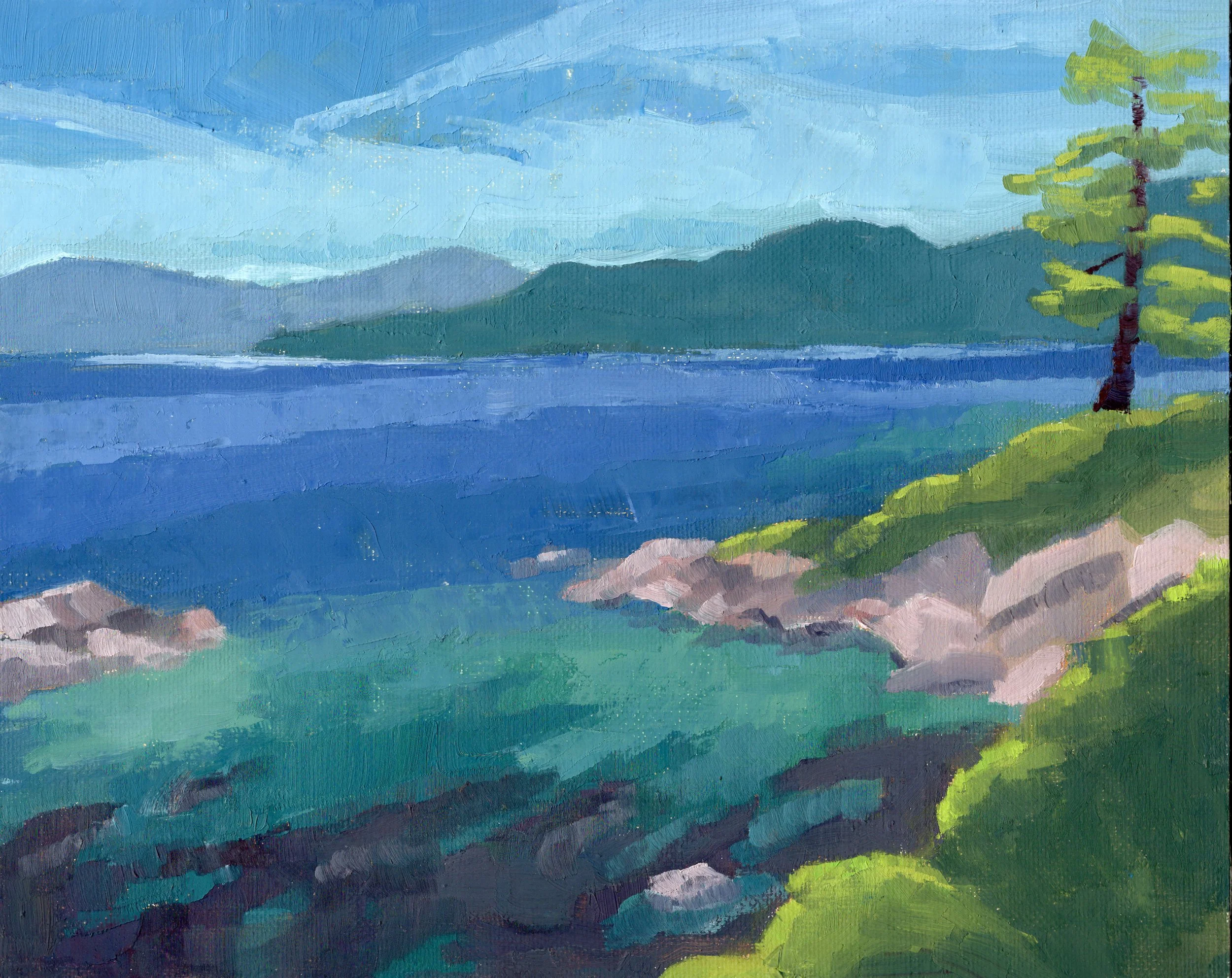 Tahoe from the east shore. Oil on canvas panel. 8x10 inches. 