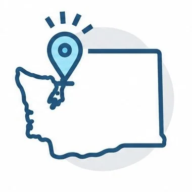Outline of the state of Oregon with a map pin and location marker.