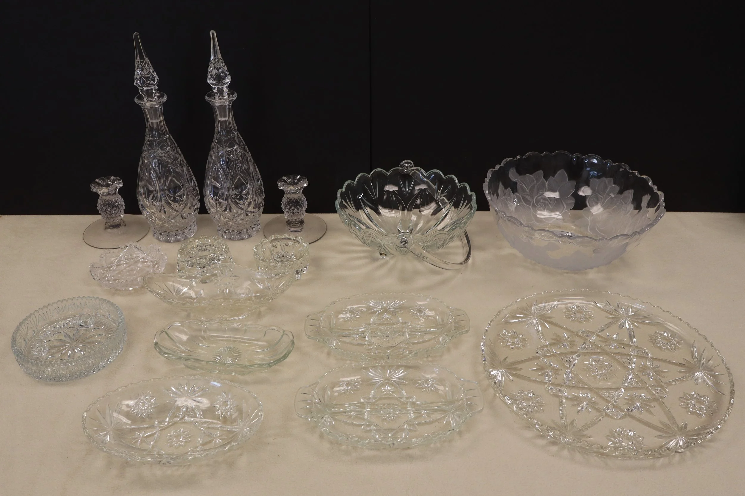 Large Lot of Vintage Heisey Glass Company Colonial Glassware, fancy, rare, vtg, collectible, classic, glass, blown glass, made in america, crystal,