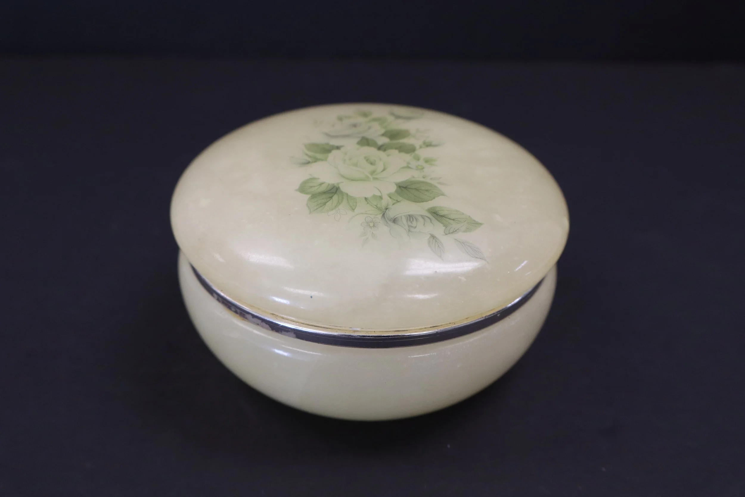 Alabaster Floral Gold-Tone Trinket Box - Made in Italy, rare, vintage, vtg, collectible, hand-made, handmade, italian,