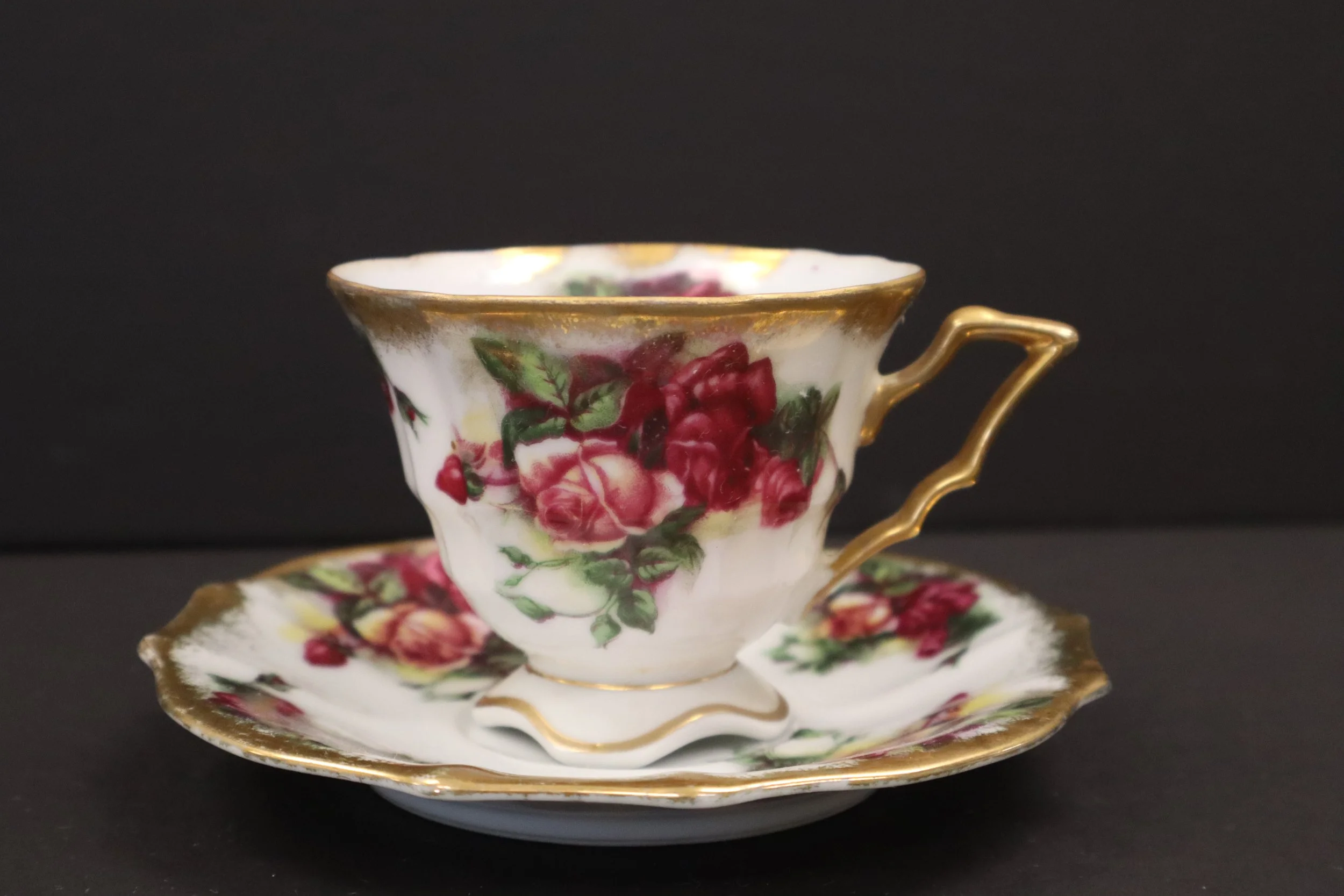Vintage Royal Sealy china Japanese tea cup and saucer footed gold trim floral design, nippon, japan, rare, collectible, fancy, tea cup, vtg, classic, decor