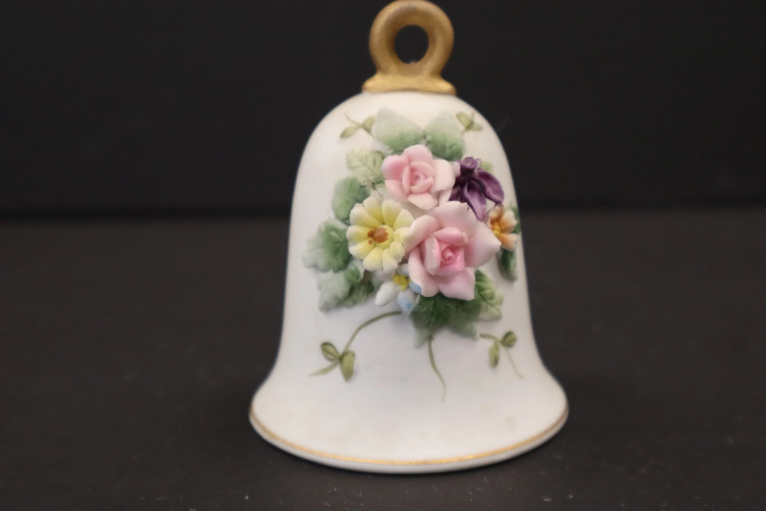 Vintage Seto Ceramics Service Bell w 3D Floral Art Pattern & Heart Clapper Japan, nippon, rare, vtg, classic, decor, fancy