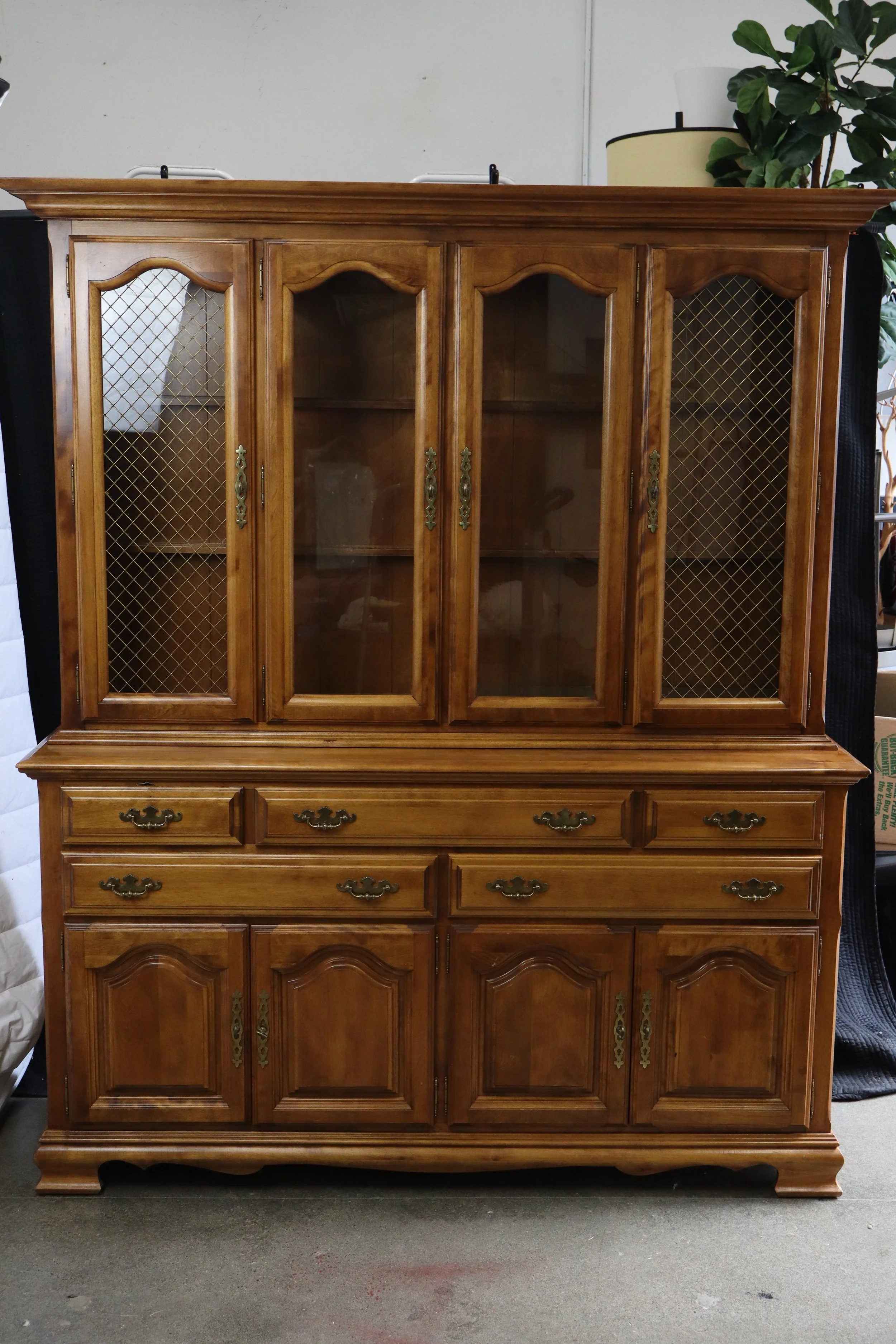 Cal Shops Colonial Revival San Bruno Maple Two-Piece China Cabinet, mcm, early american style, furniture, solid maple, maple, hardwood, interior design