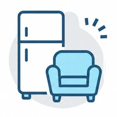 Refrigerator and armchair in a living room setting.