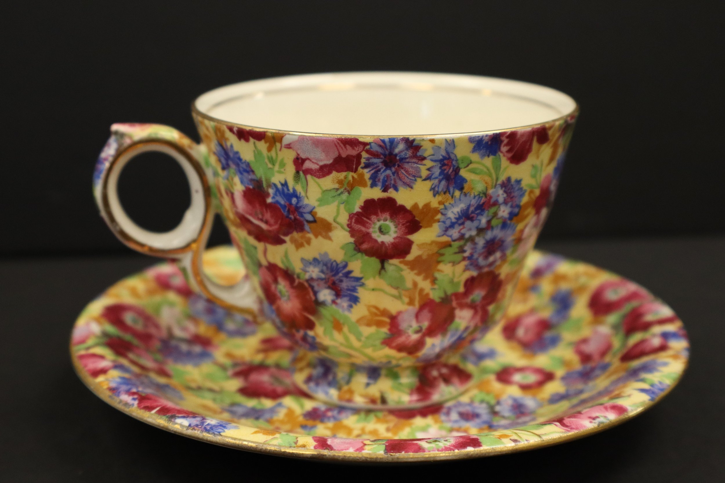 Vintage Royal Winton Grimwades chintz yellow floral teacup and saucer, british, rare, collectible, vtg, decor, decorative, kitchenware