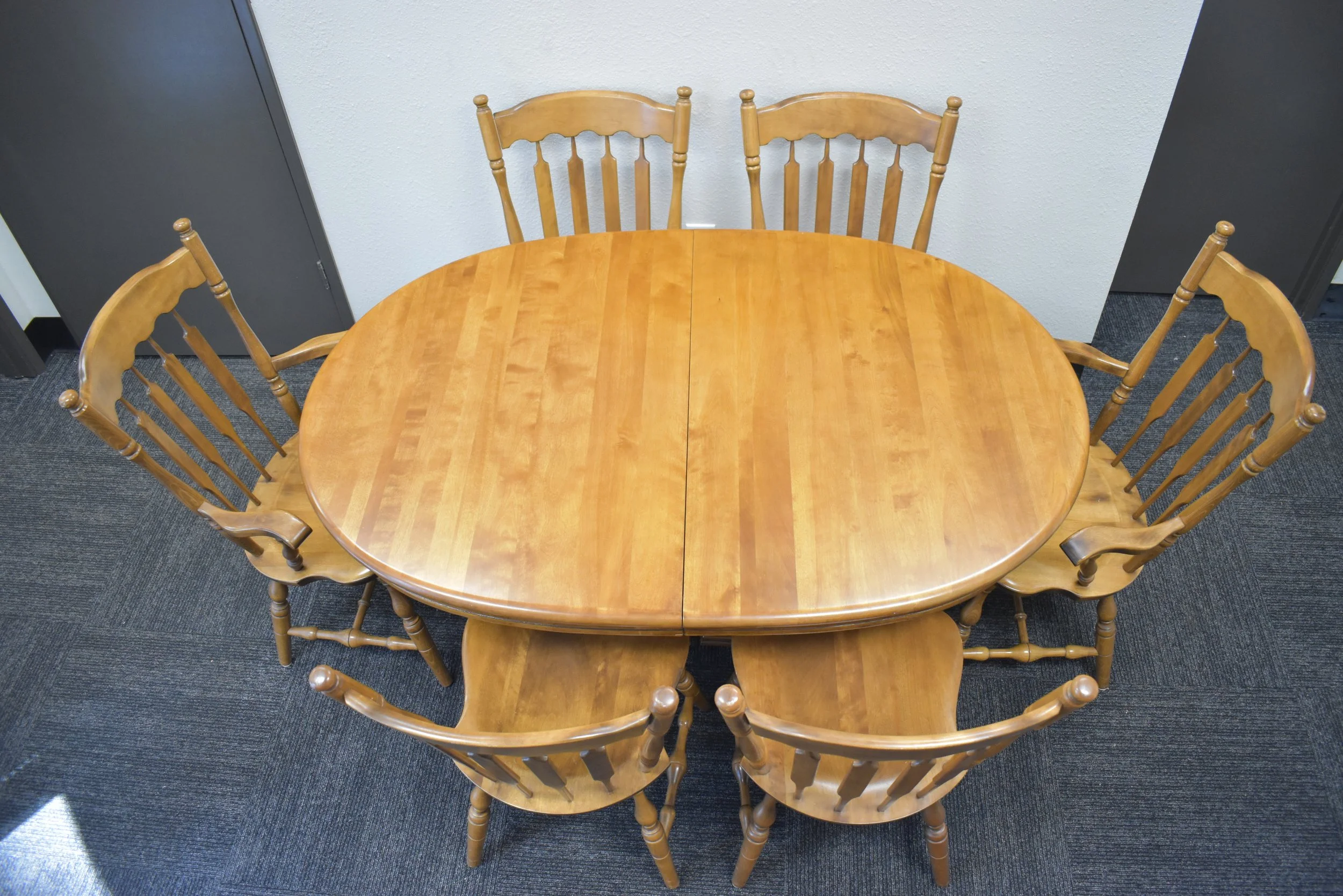 California Wood Shops Dining Table with 2 Leaves and 6 S Bent Bros Chairs Set