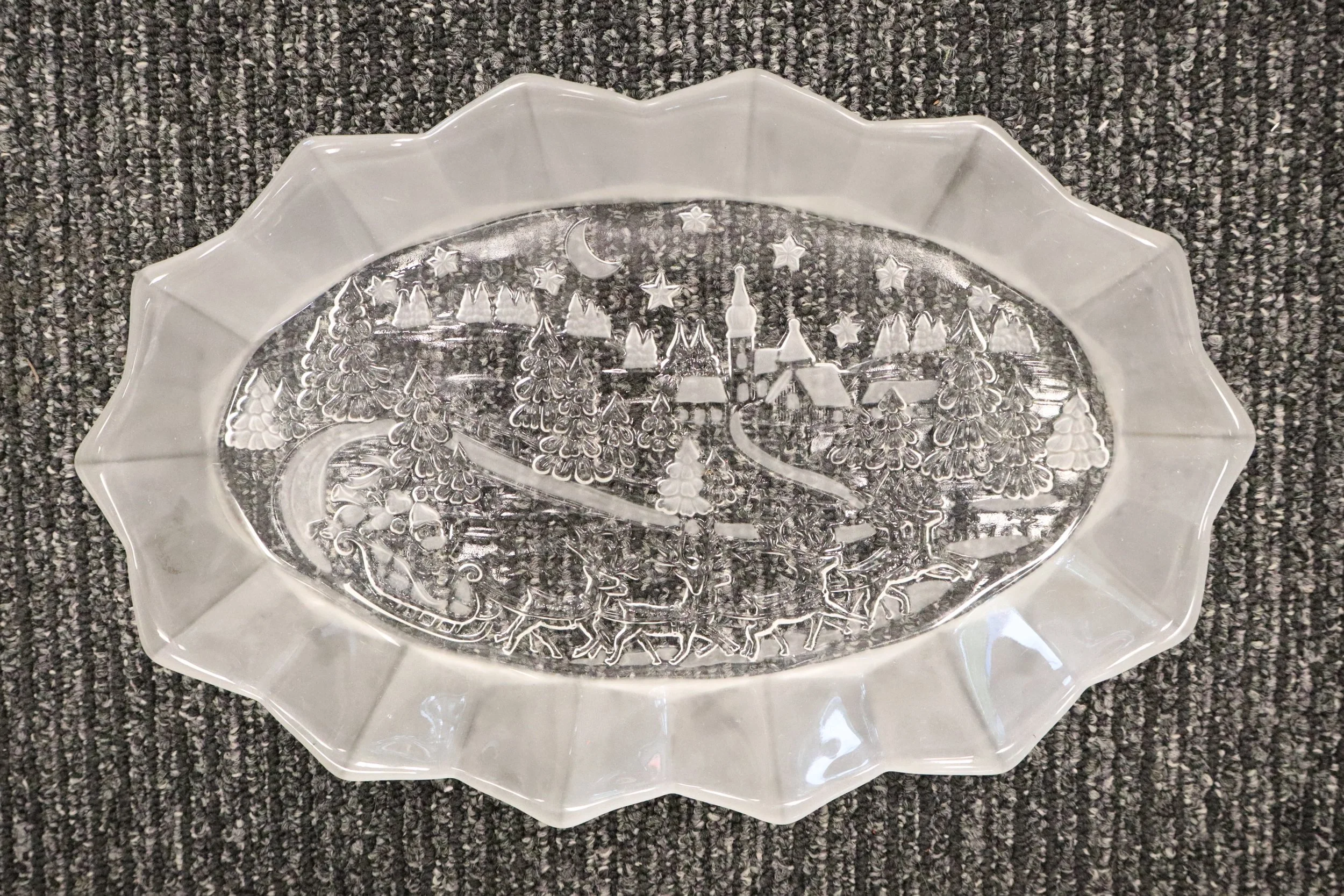 Mikasa Silent Night Christmas 11" Oval Canape Platter Frosted Glass Germany, holiday, holidays, cute, vtg