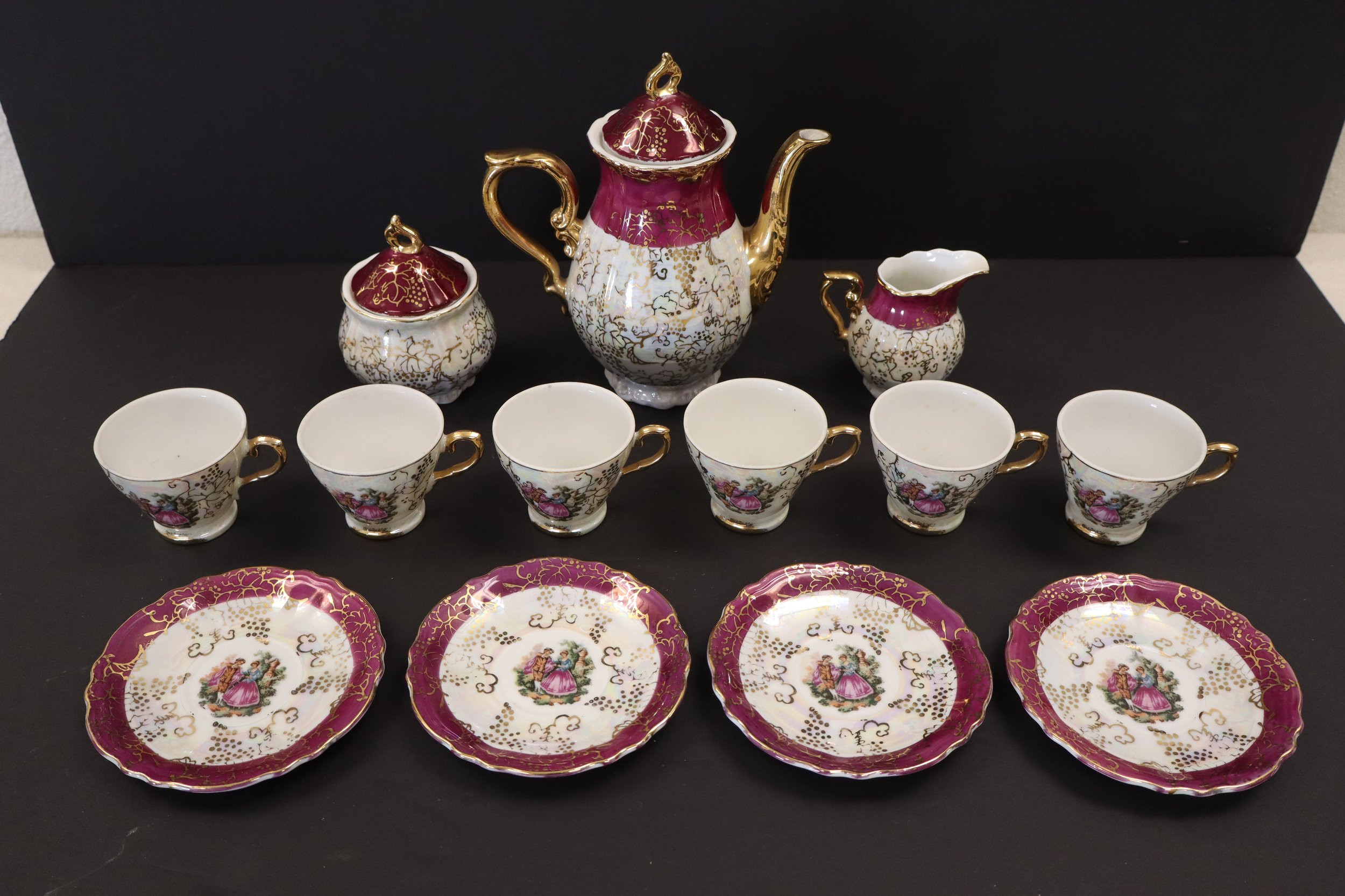 Vintage Lusterware Tea Set, Courtship Scene, made in japan, japanese, nippon, tea, tea time, vintage, vtg, cozty, china, collectible, rare, interior design, victorian