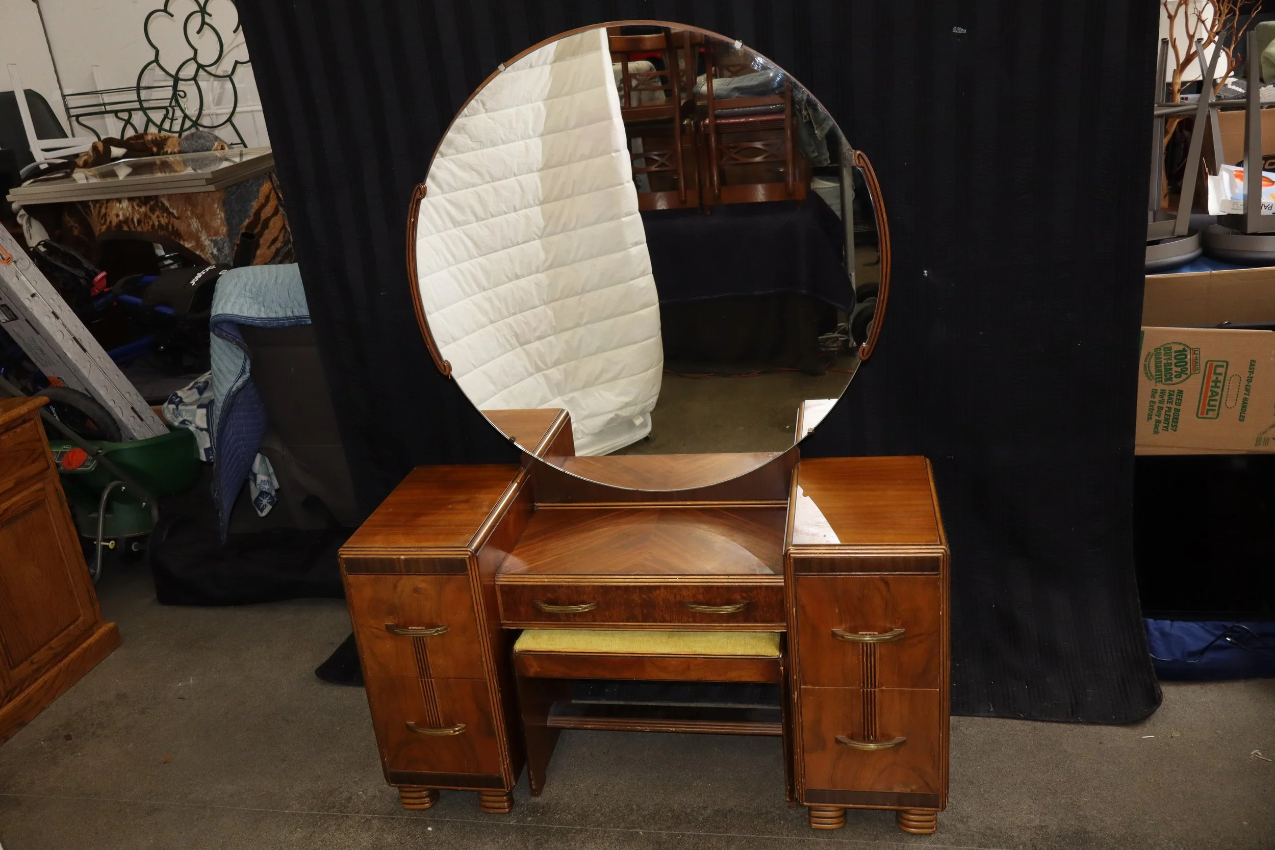 Gregory Furniture Mfg Co. Art Deco Style 45" Wood Vanity with Mirror, art deco, wood, hand-built, vanity, mirror, furniture, classic, vtg, vintage, antique