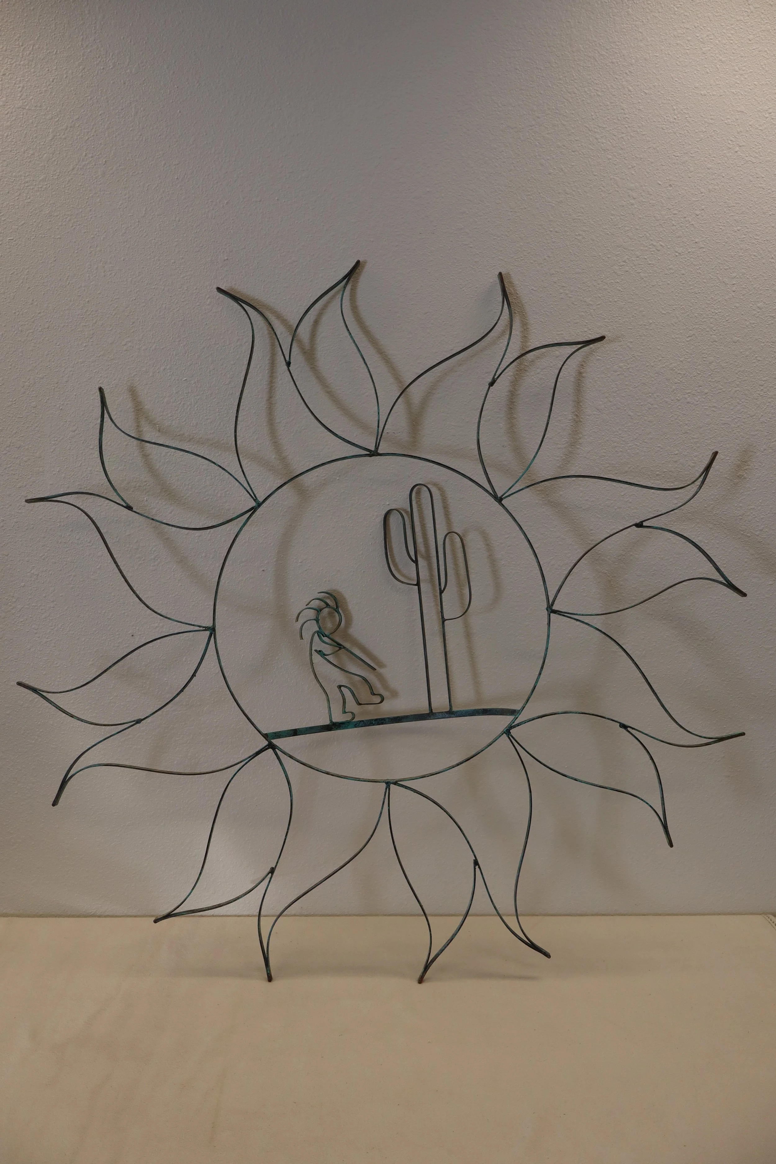 Metal Wall Garden Sculpture Cactus Southwestern Sun Patio Yard Decoration, decor, kitchy, south, mexican, native, native american, outdoors, outside