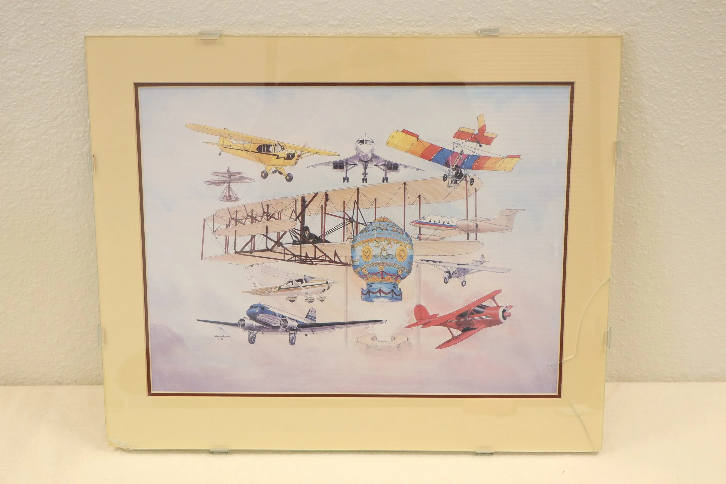 Vintage Warren Green 1983 Framed Aviation Painting, art, flight, decor