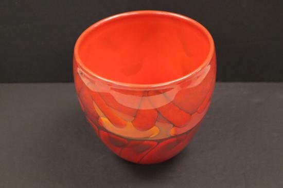 Steven Main Cased Red Glass Bowl, collectible, collectibles, vtg, rare, vintage, blown glass, glass art, artwork, artistic, decor, decoration