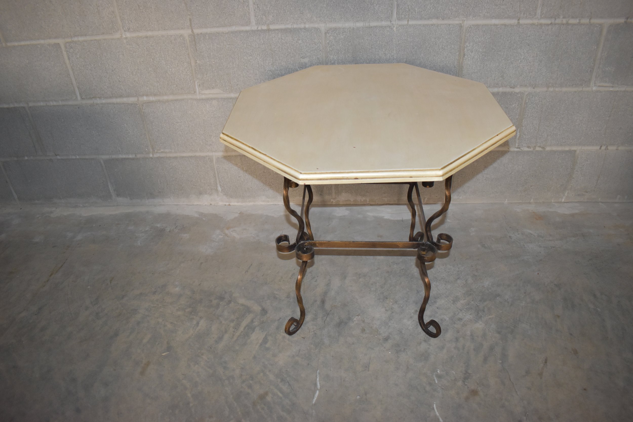 Octagonal White Table with Iron Legs, vtg, vintage, classic, decor, table