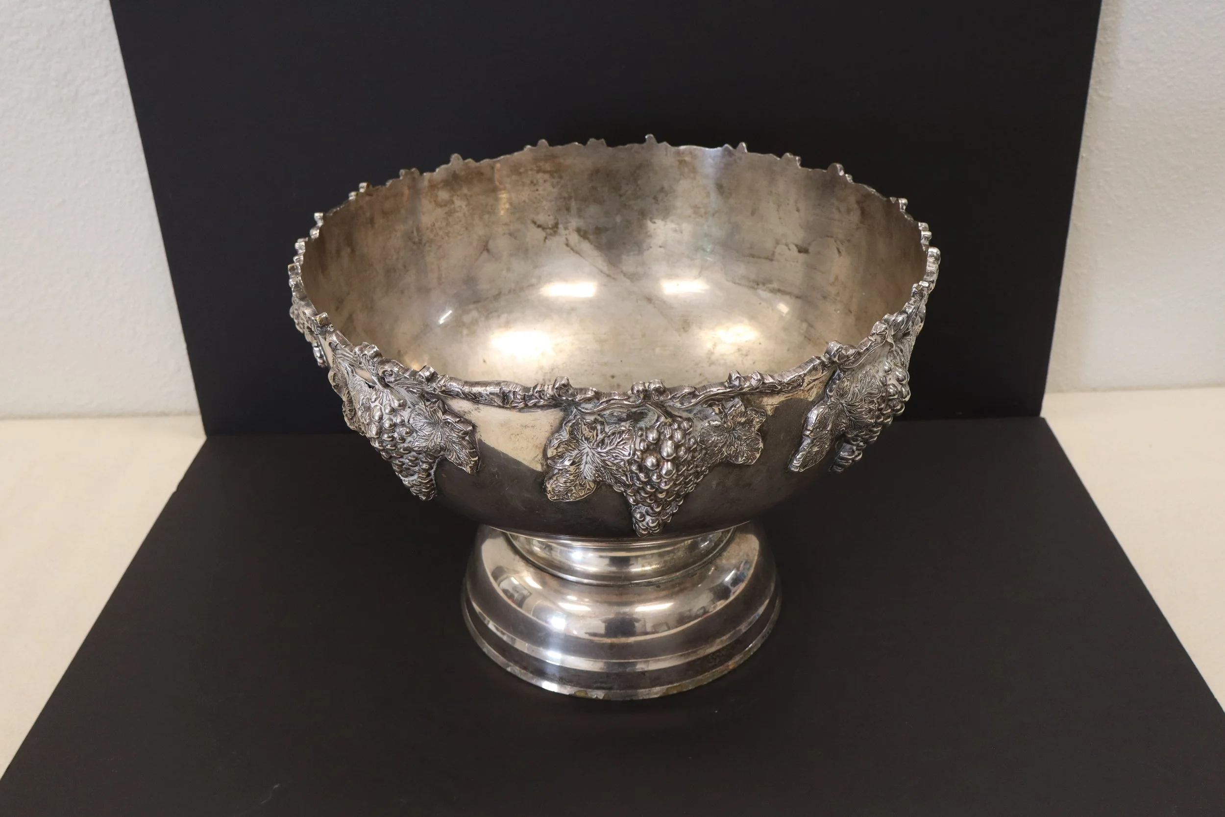 Silver plated footed champagne urn or punch bowl with relief grape vines, silver, rare, victorian, collectible, classic, vtg, vintage