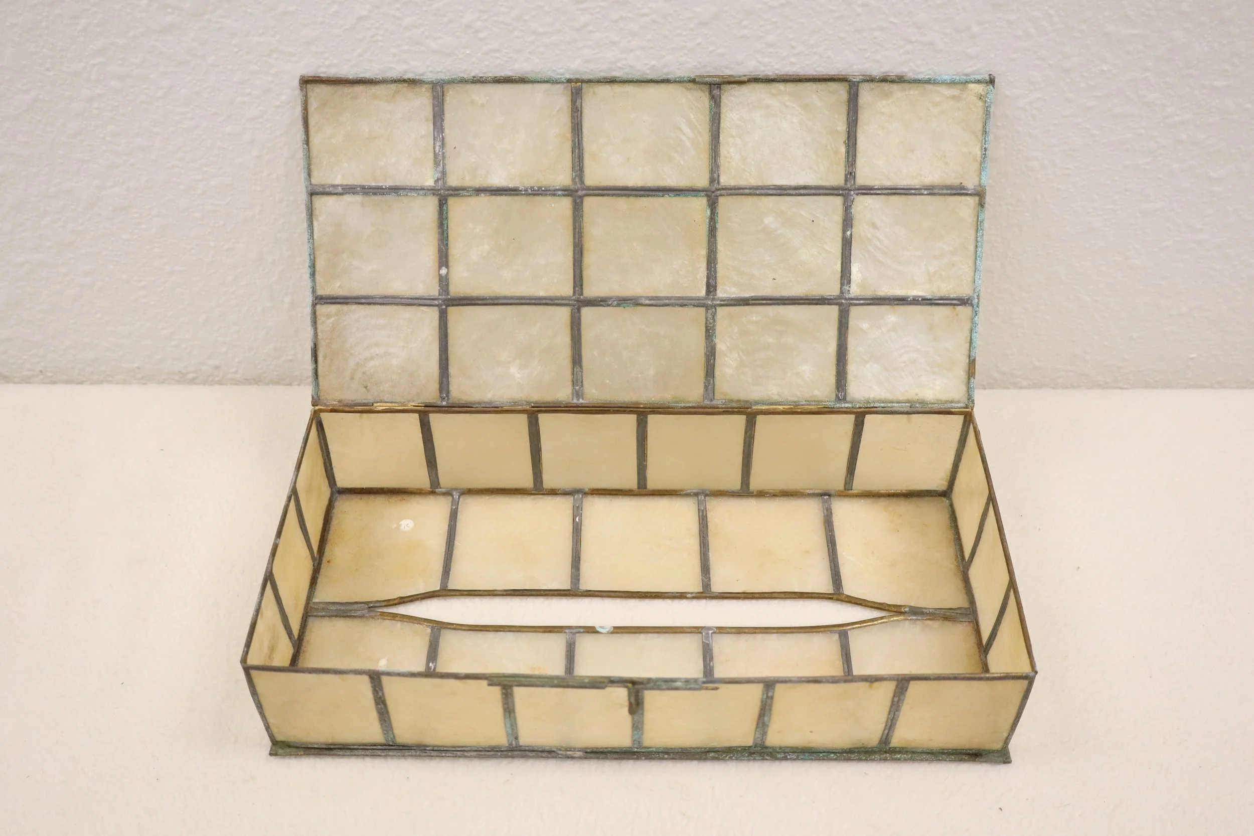 Vintage Brass and Capiz Shell Trinket/Jewelry Box, rare, vtg, storage, kitschy, decor,