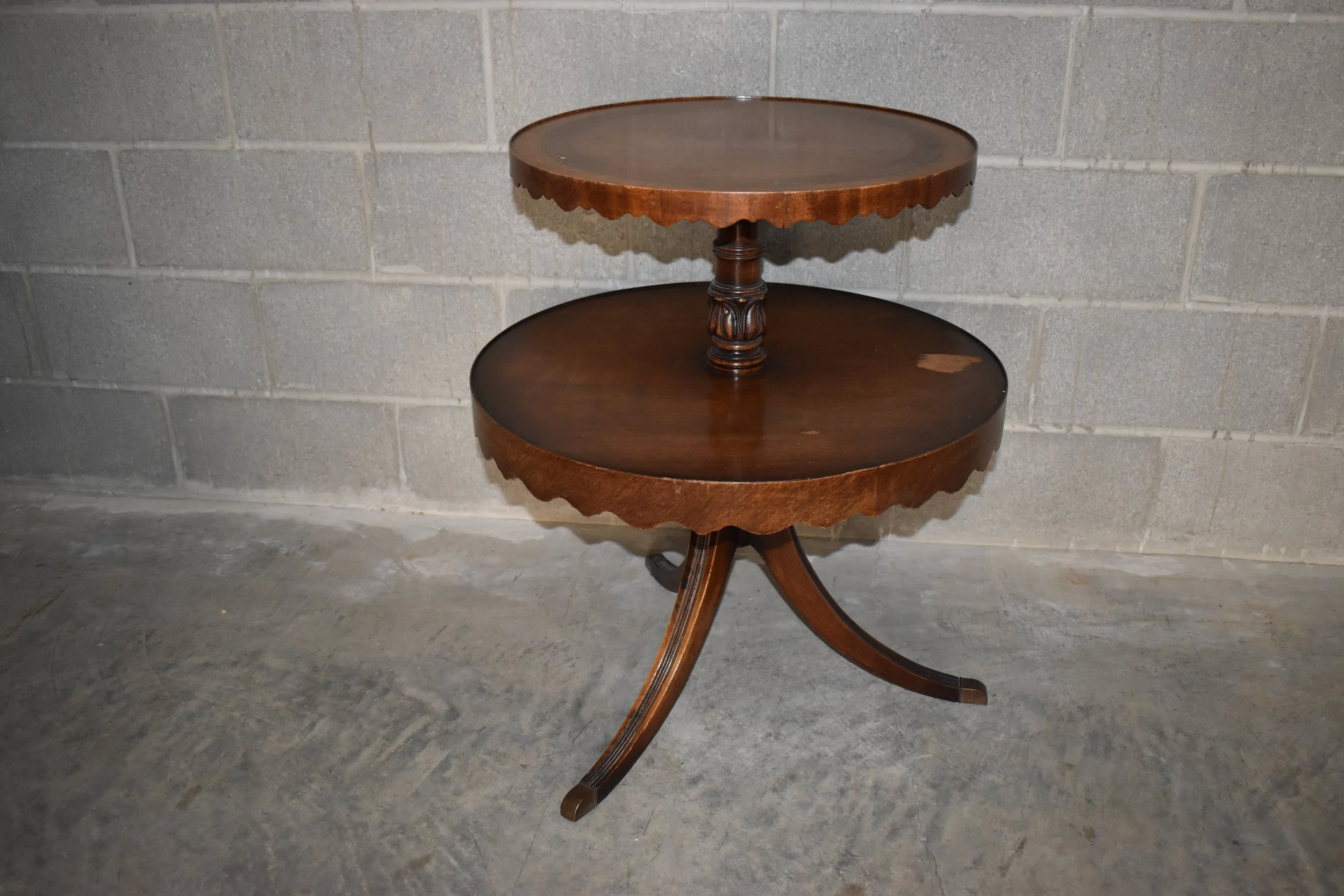 Vintage Two-Tier Pie Crust Dumb Waiter Table, vtg, vintage, wood, hand-built, chic