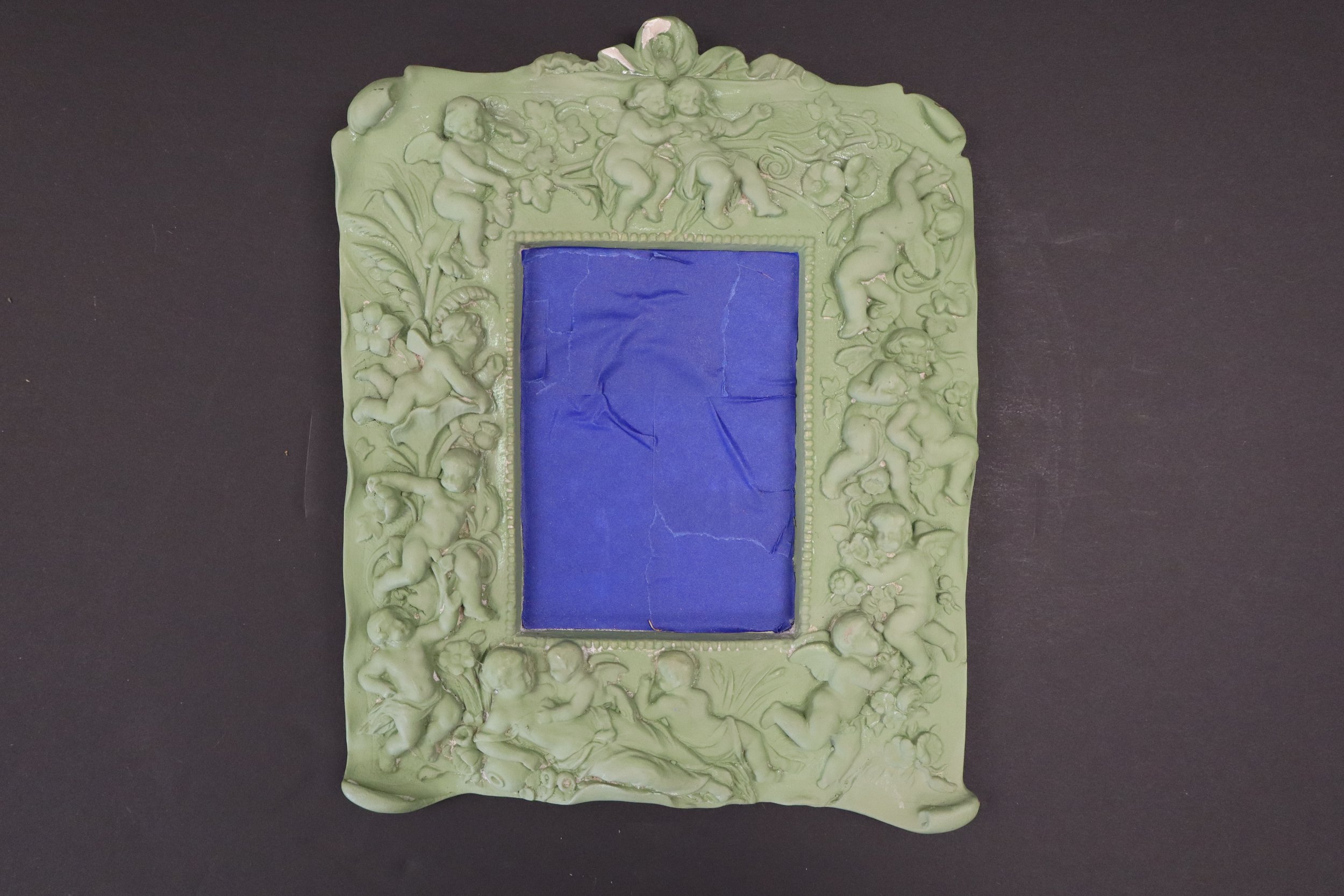 Gargoyles Studio Brooklyn NY White Plaster Antique Revival Framed Cherub Mirror, goth, gothic