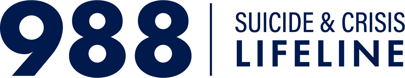 The logo for the 988 Suicide & Crisis Lifeline, featuring large navy blue numbers '988' and the words 'Suicide & Crisis Lifeline' in navy blue text.