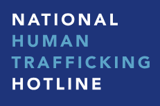 National Human Trafficking Hotline logo with blue background and white and light blue text