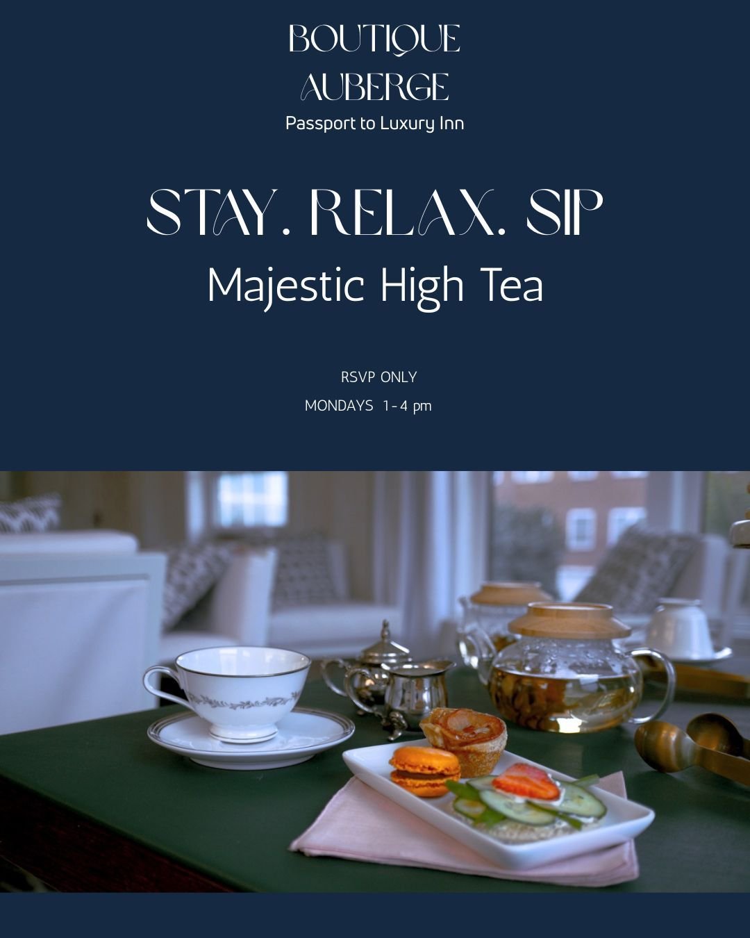✨ Break the Mundane. Command the Majestic. ✨

Start your week not with a sigh, but with a sip. Introducing Majestic Mondays High Tea at Boutique Auberge !

The crisp air calls for cashmere, quiet conversation, and our exquisite New Winter Plating Men