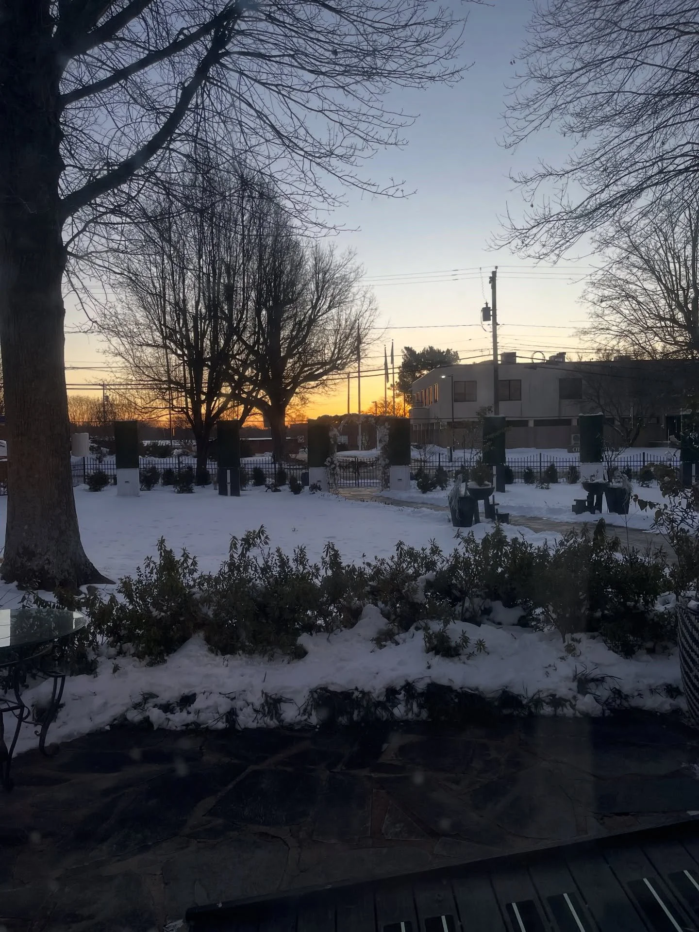 It&rsquo;s Monday! It&rsquo;s wedding week. The mountain snow piles out back created a pretty snow trail. 

IWe have seen it all but fire and earthquakes. 
The sunrise, like these photos, are a daily occurrence here. The sunset is even more spectacul