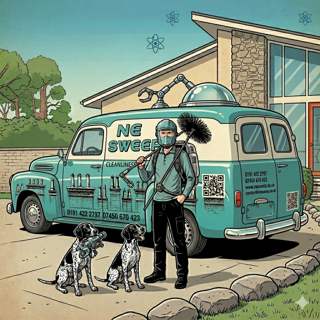 Futuristic NE Sweep van with the owner and his dogs