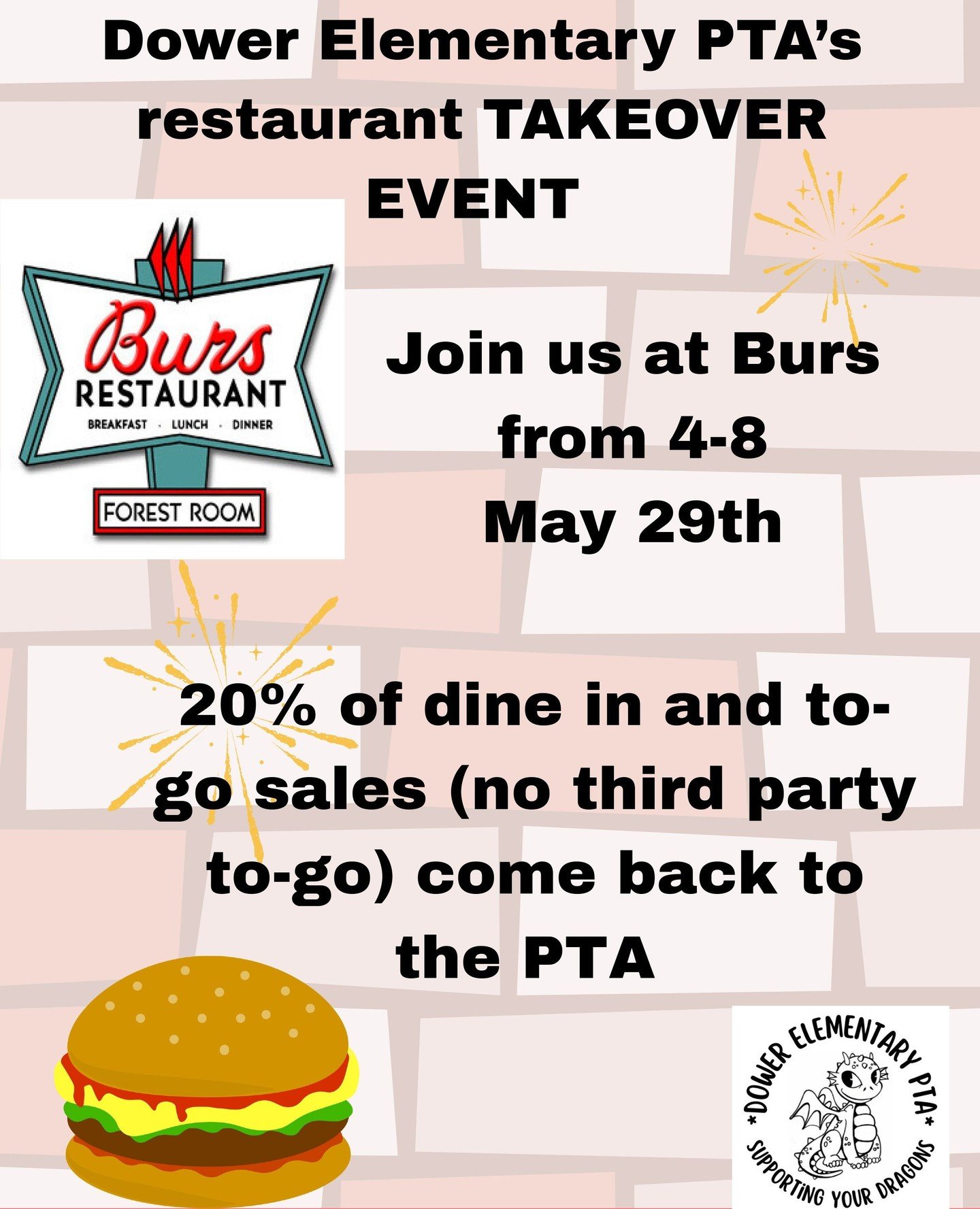 Join us THURSDAY for our FUNdraiser!⁠
⁠
20% of sales from 4pm-8pm support the Dower Elementary School PTA! Go Dragons!