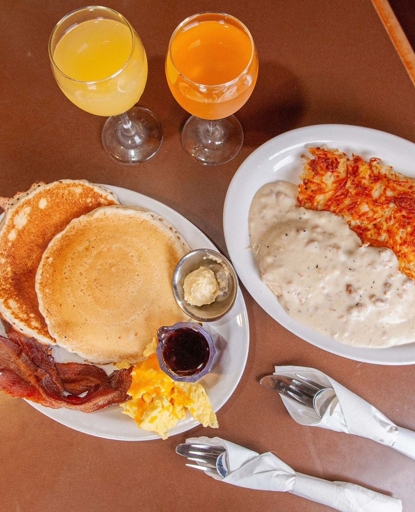 Happy New Year! ⁠
⁠
Enjoy HALF OFF Biscuits &amp; Gravy, Country Pancakes, and Mimosas, today only!