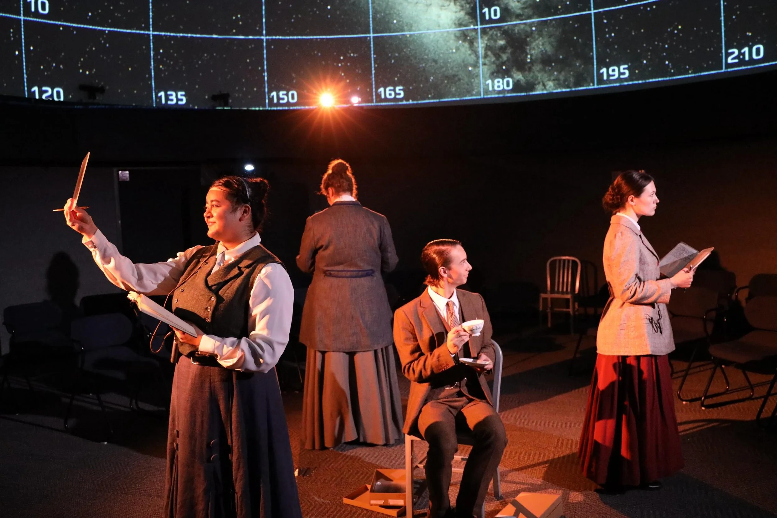 Silent Sky by Lauren Gunderson at the Mallory Kountze Planetarium | UNO Theatre @unotheatre 

Director: M&aacute;ire Creegan 
Assist Director: Cain Ingram @caingram0 
Scenic, Props, &amp; Projections Designer: Adam Whittredge @adamwhittredge 
Costume