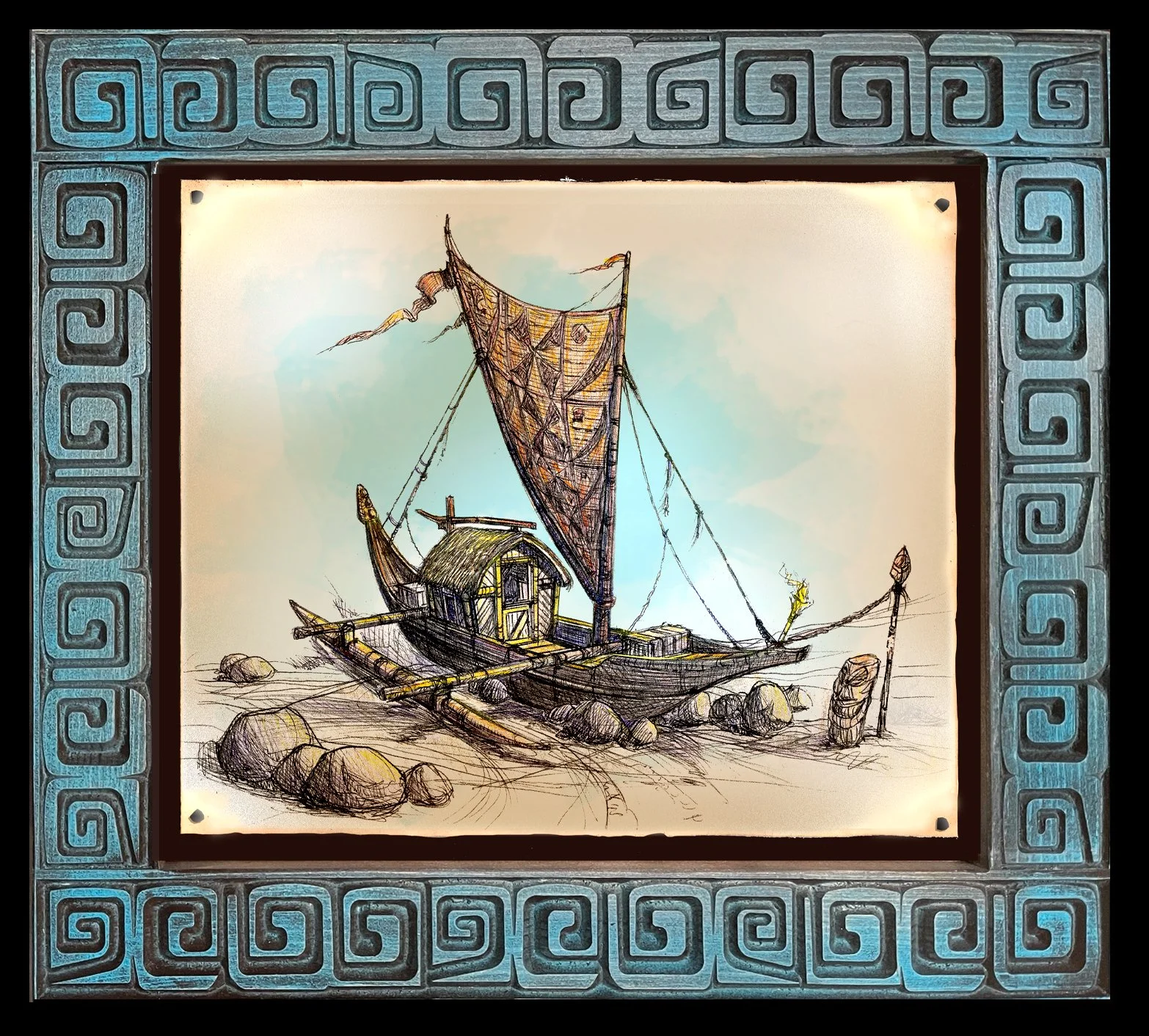 Low Tiki Tide (Green Framed Print)