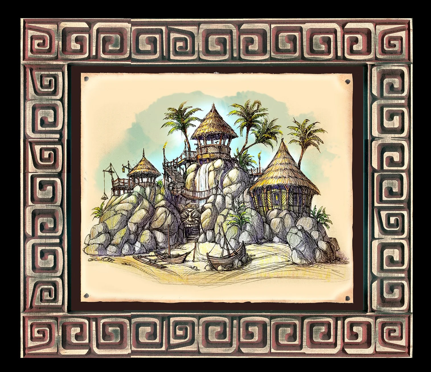 Tropical Hideout (Brown Framed Print)