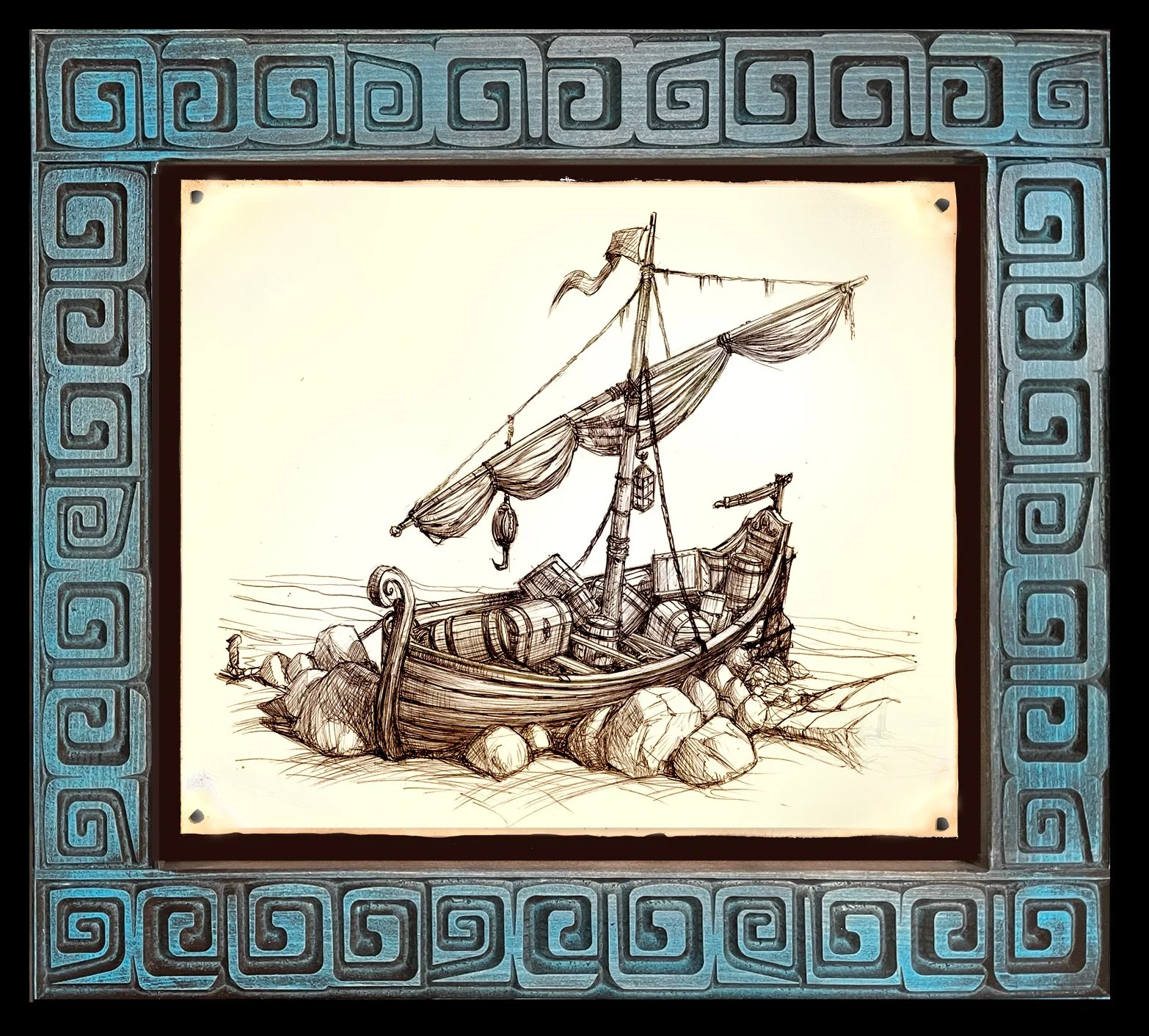 Low Tide Treasure (Green Framed Print)