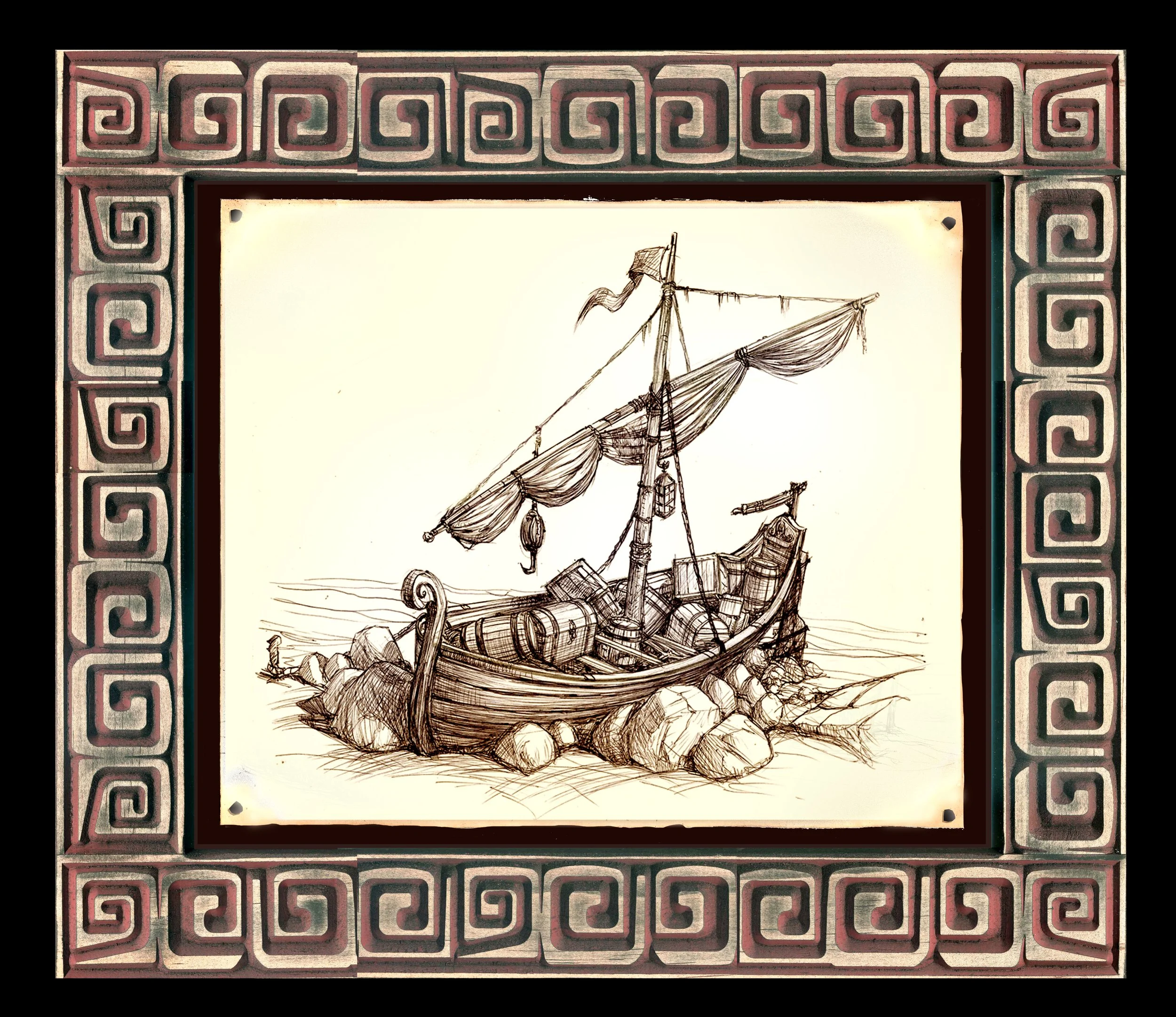 Low Tide Treasure (Brown Framed Print)