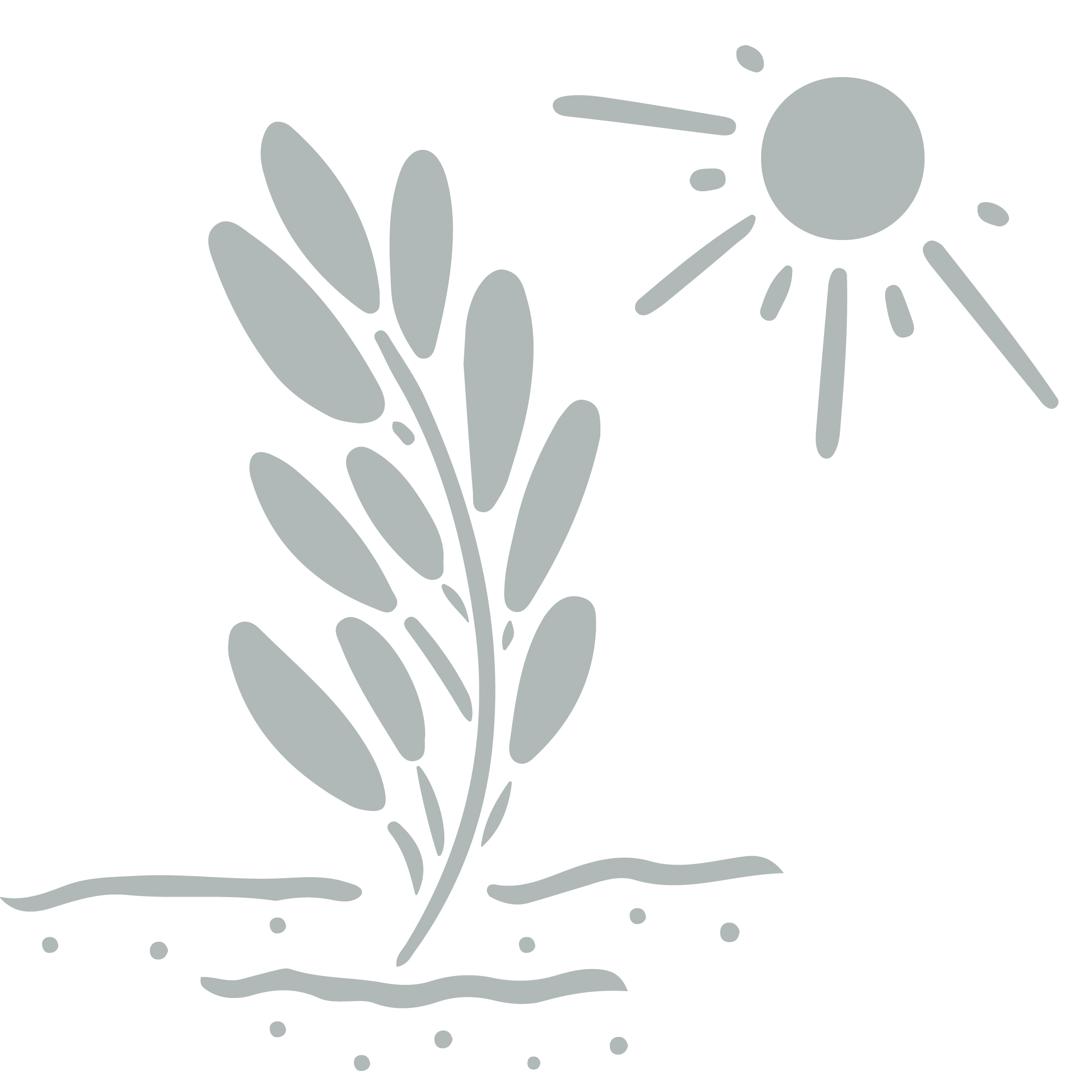 Illustration of a sprouting plant in soil and the sun shining above - representing love.