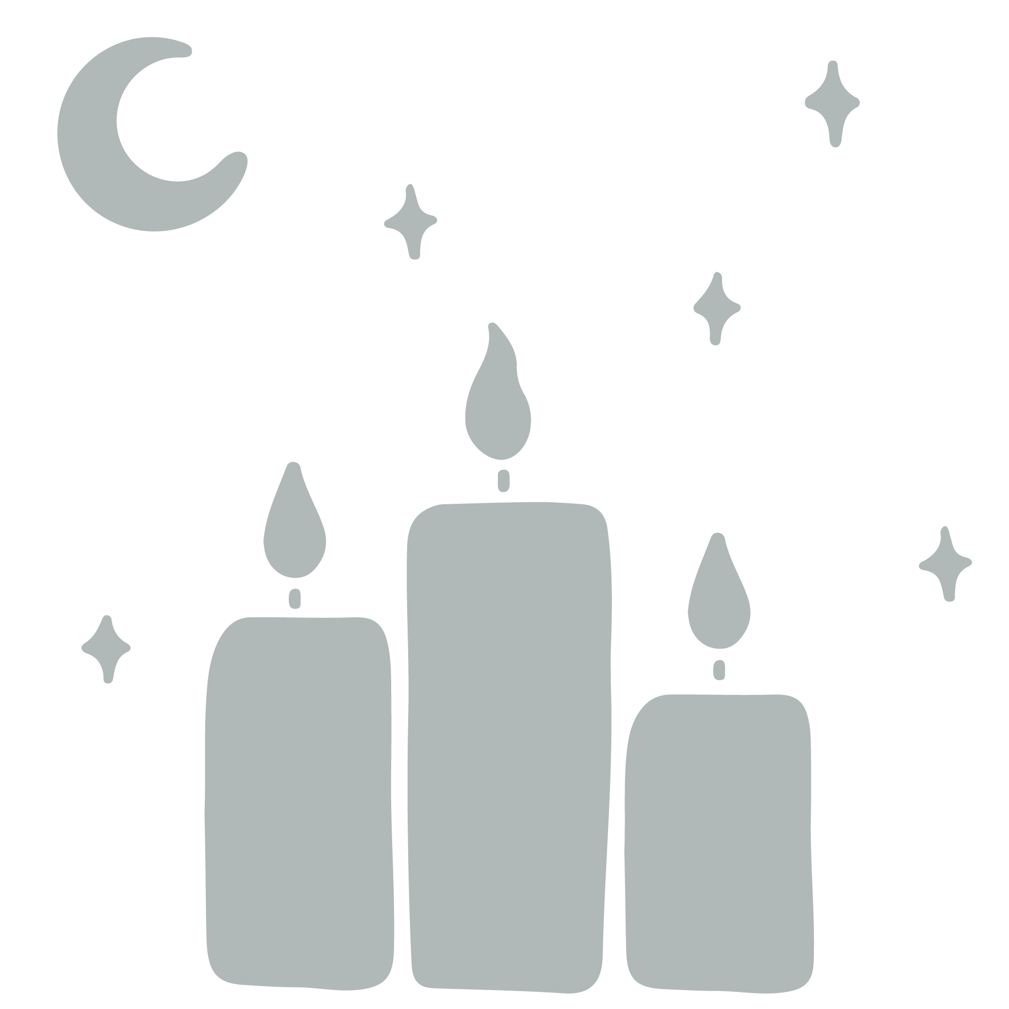 Illustration of three candles, a crescent moon, and stars - representing devotion.