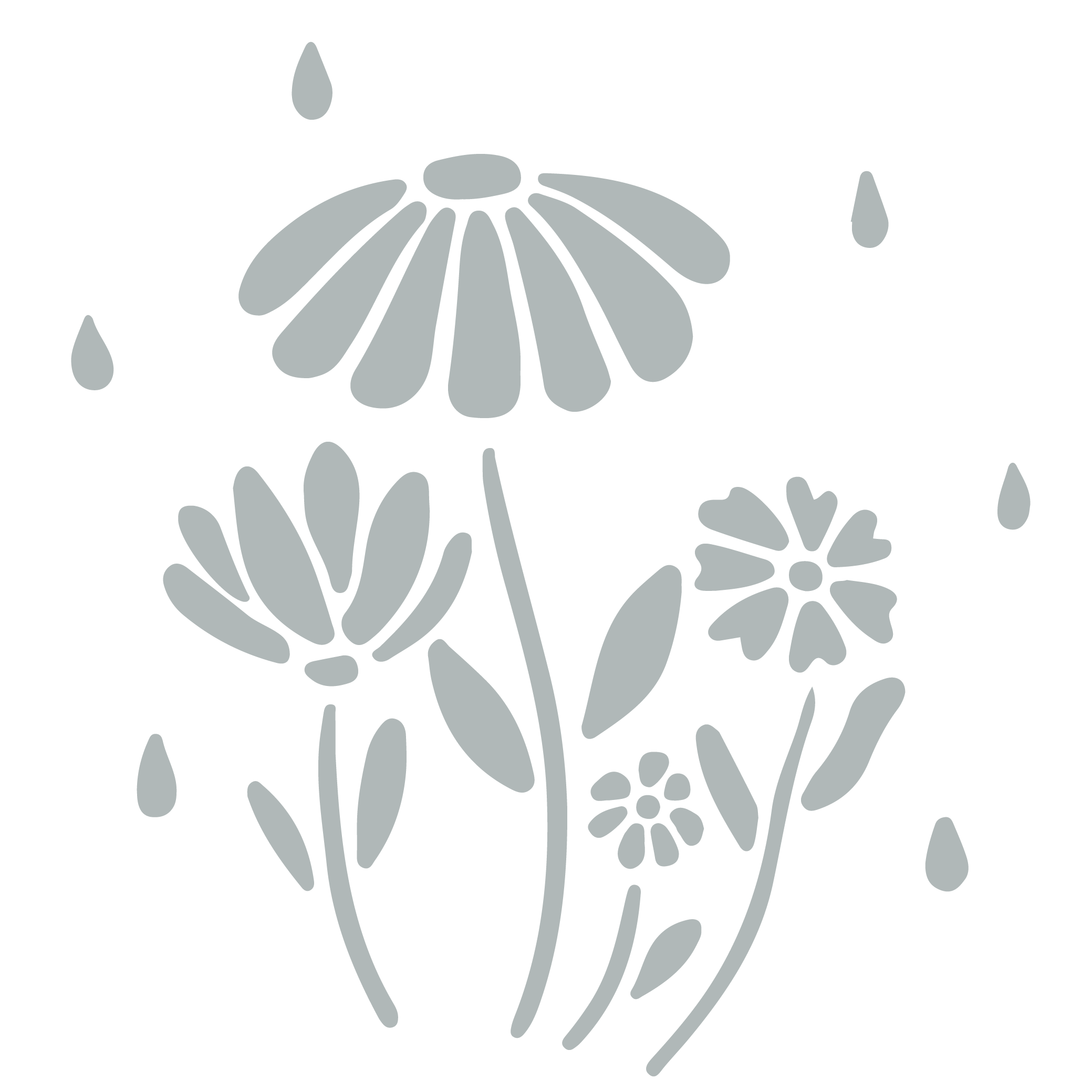 Illustration of three flowers and rain droplets falling from above - representing community.