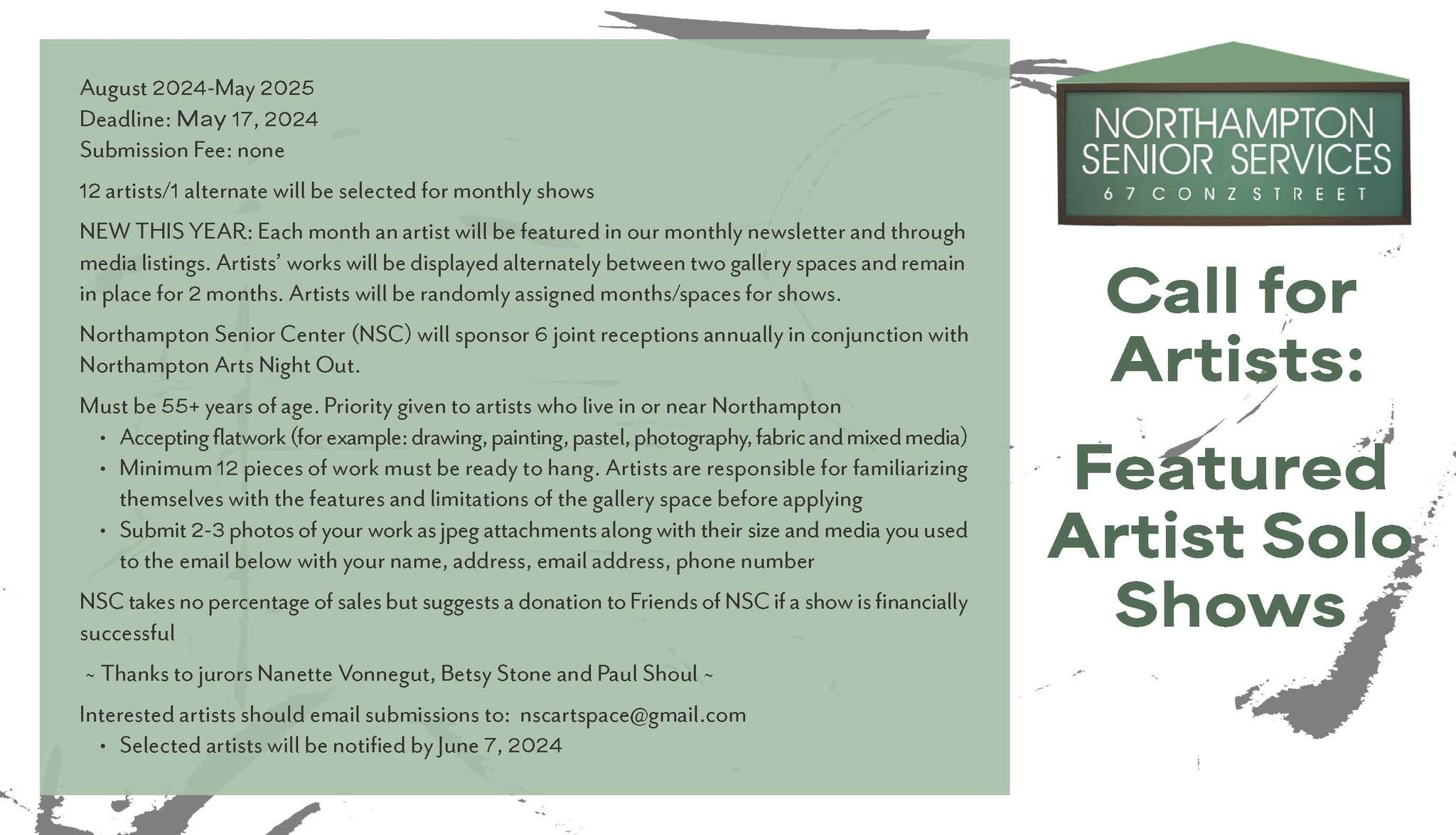 Northampton Senior Center Application for Artist of the Month