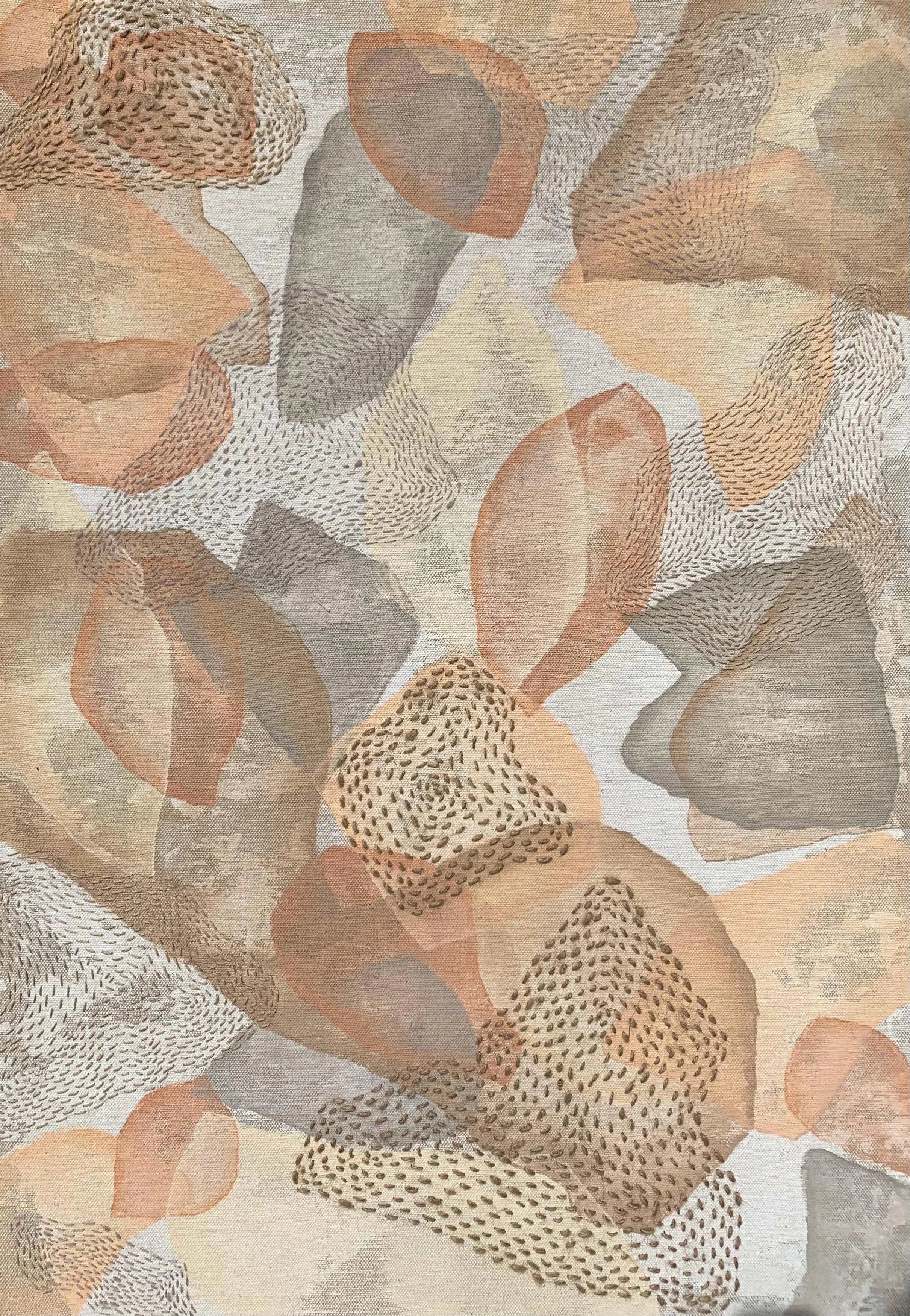 PEAU A PEAU, 2025
Acrylique, fils de coton, de laine et de chanvre
Brodés à la main sur toile de jute et de coton
110 X 81 cm