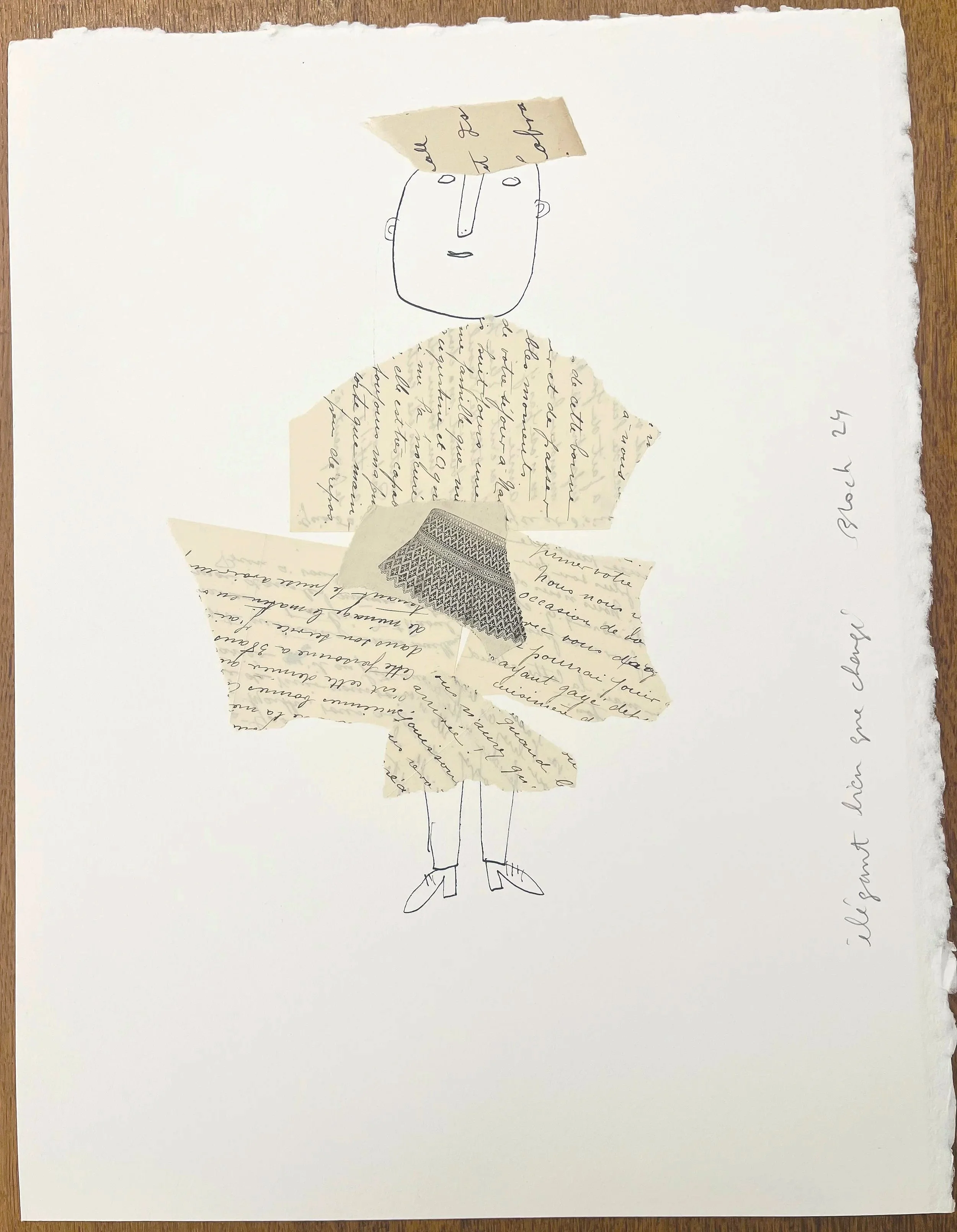 "Élégant bien que chargé"
 Original collage on paper, 38 x 29 cm