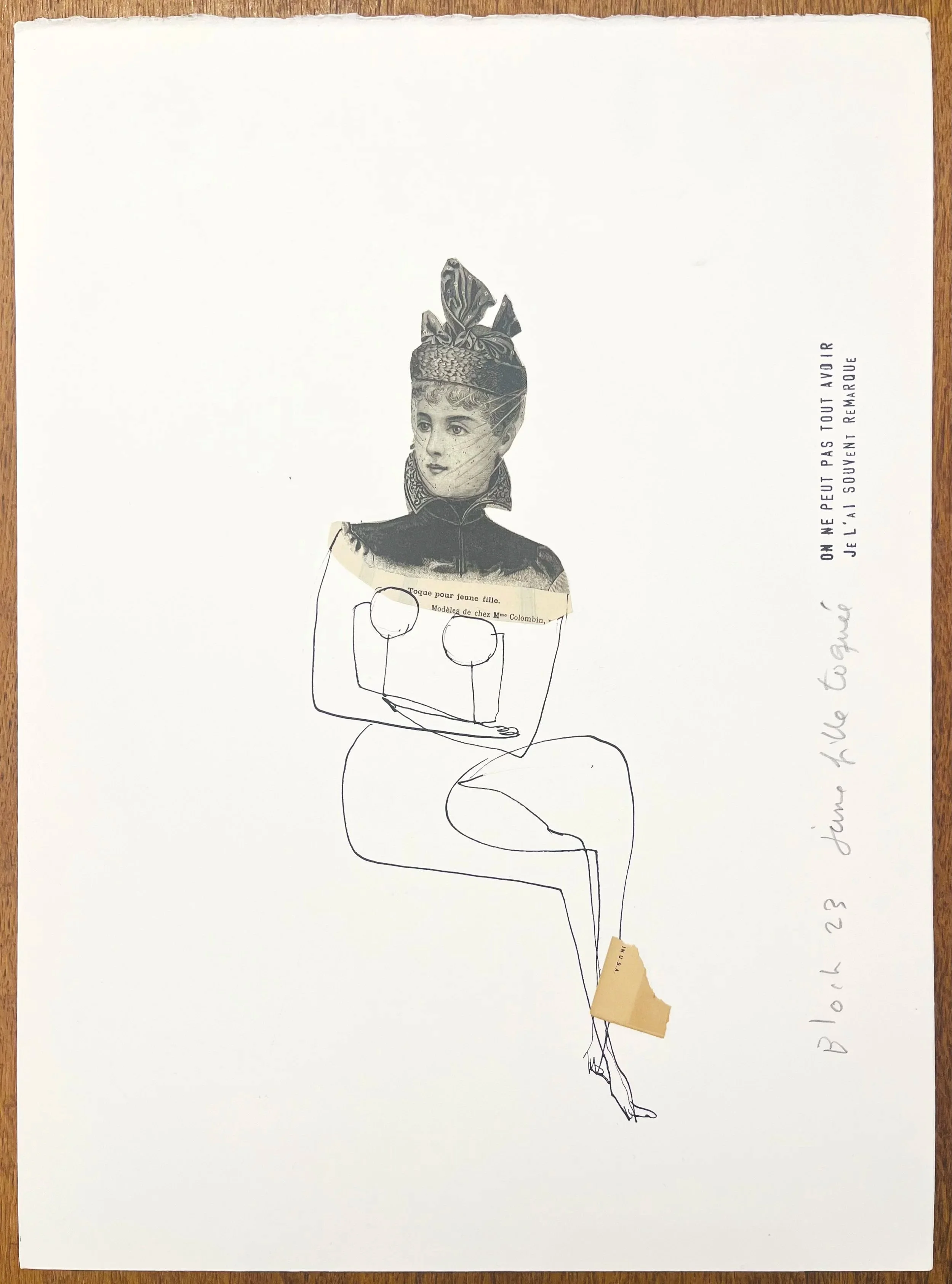 "Jeune fille toquée"
 Original collage on paper, 38.5 x 28 cm