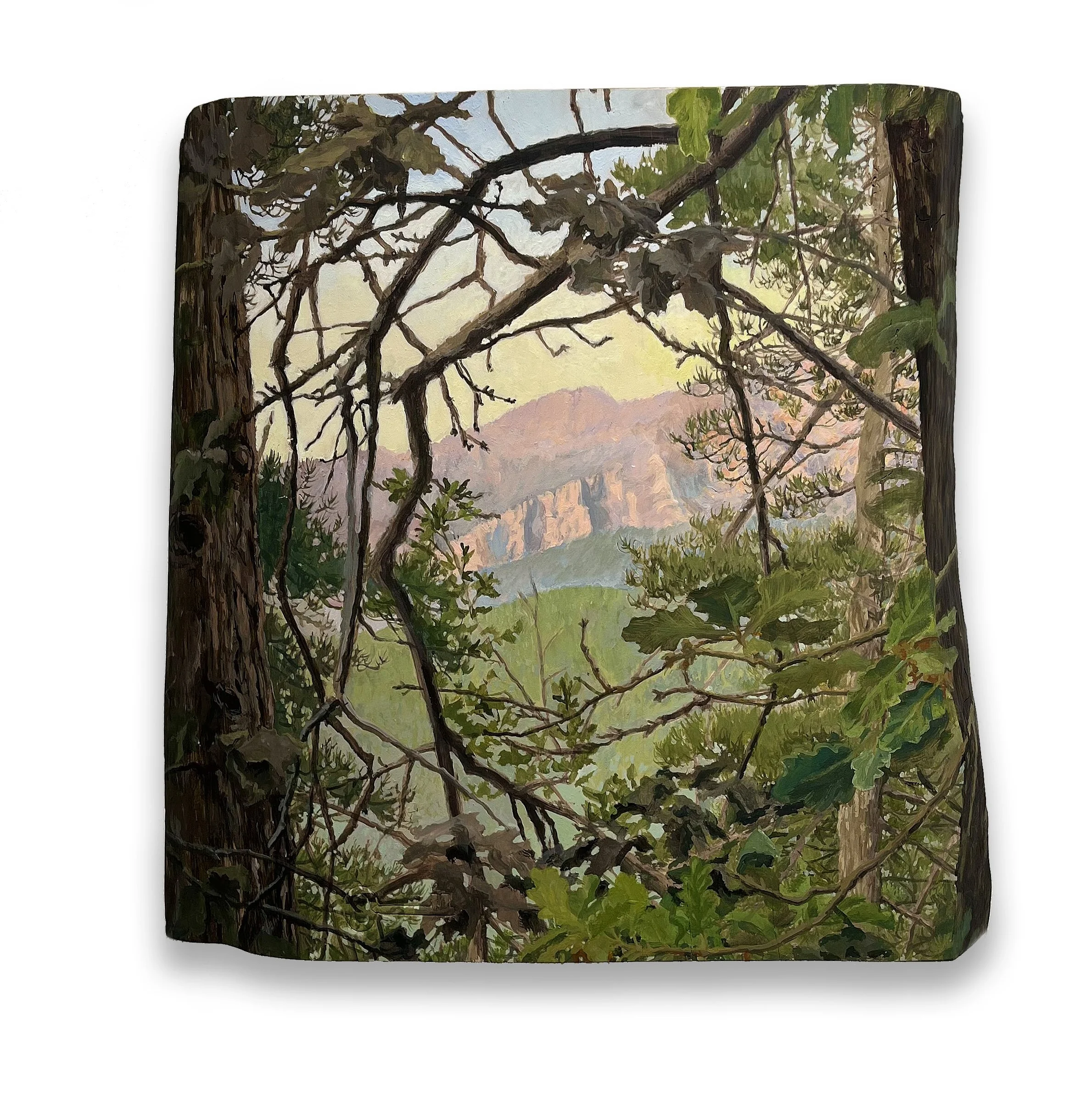 "Fenêtre sur le levant", acrylic and marble powder on carved wood trunk, 50,5 x 51,5 cm - Private collection