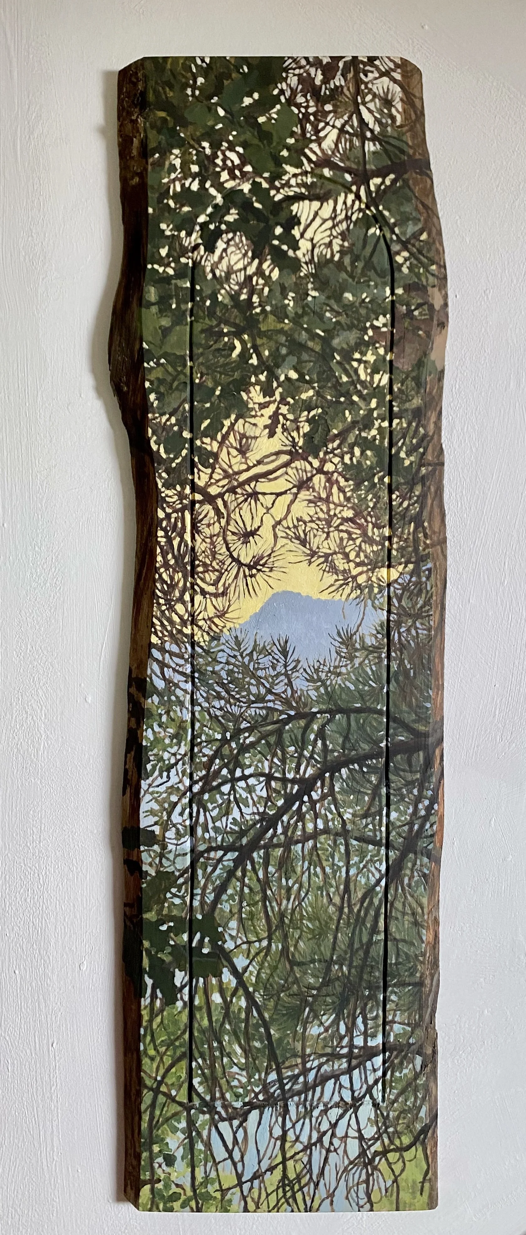 FENÊTRE DE LA SERRA (2026 )
Acrylic and marble powder on carved wood trunk, 20 x 75 cm (Private collection)