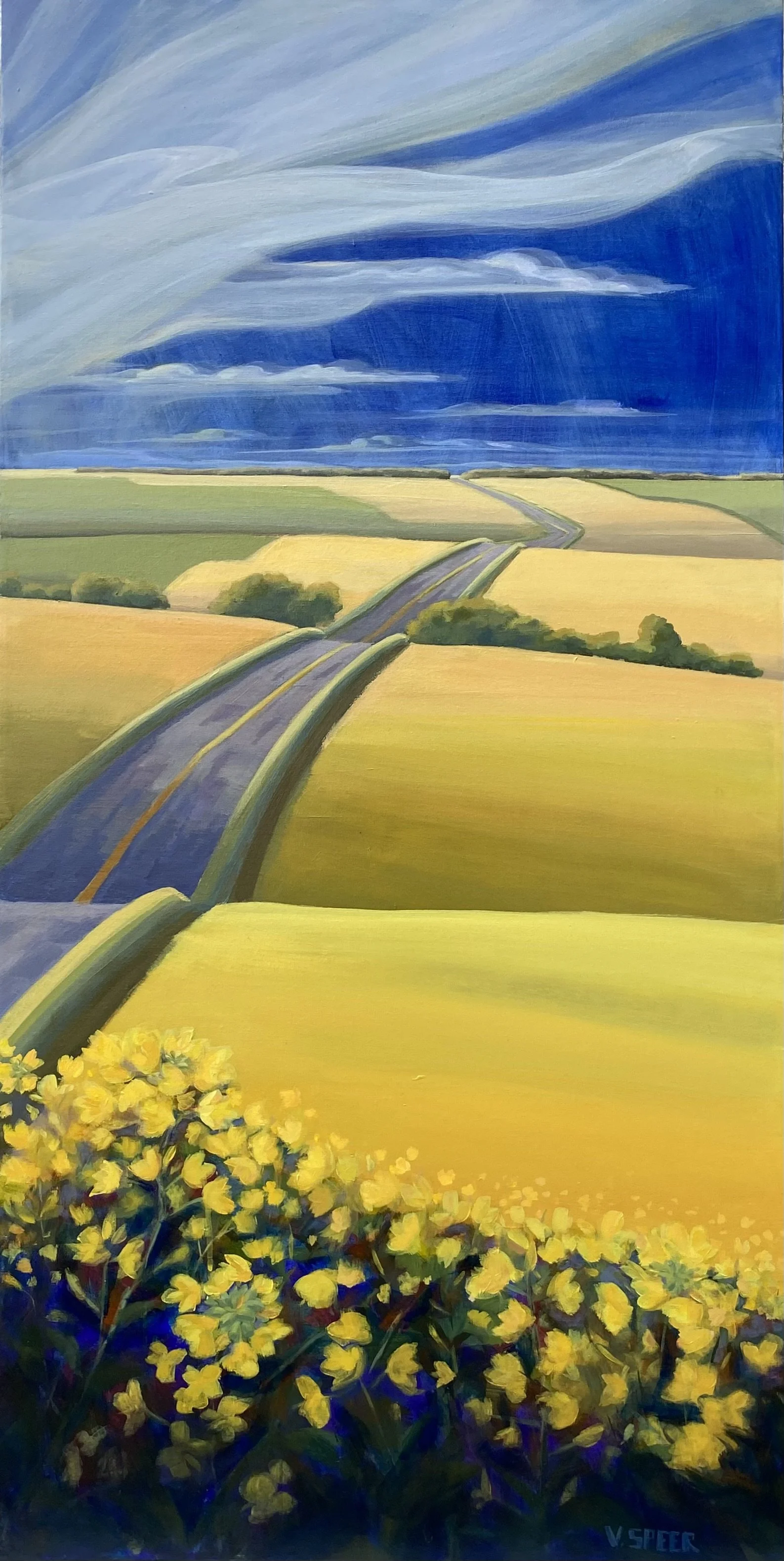 “Rolling Out The Gold”
Acrylic on canvas
24“x 48”x 1.5”
$2600
Available at the Speer & Brush, Rosebud AB