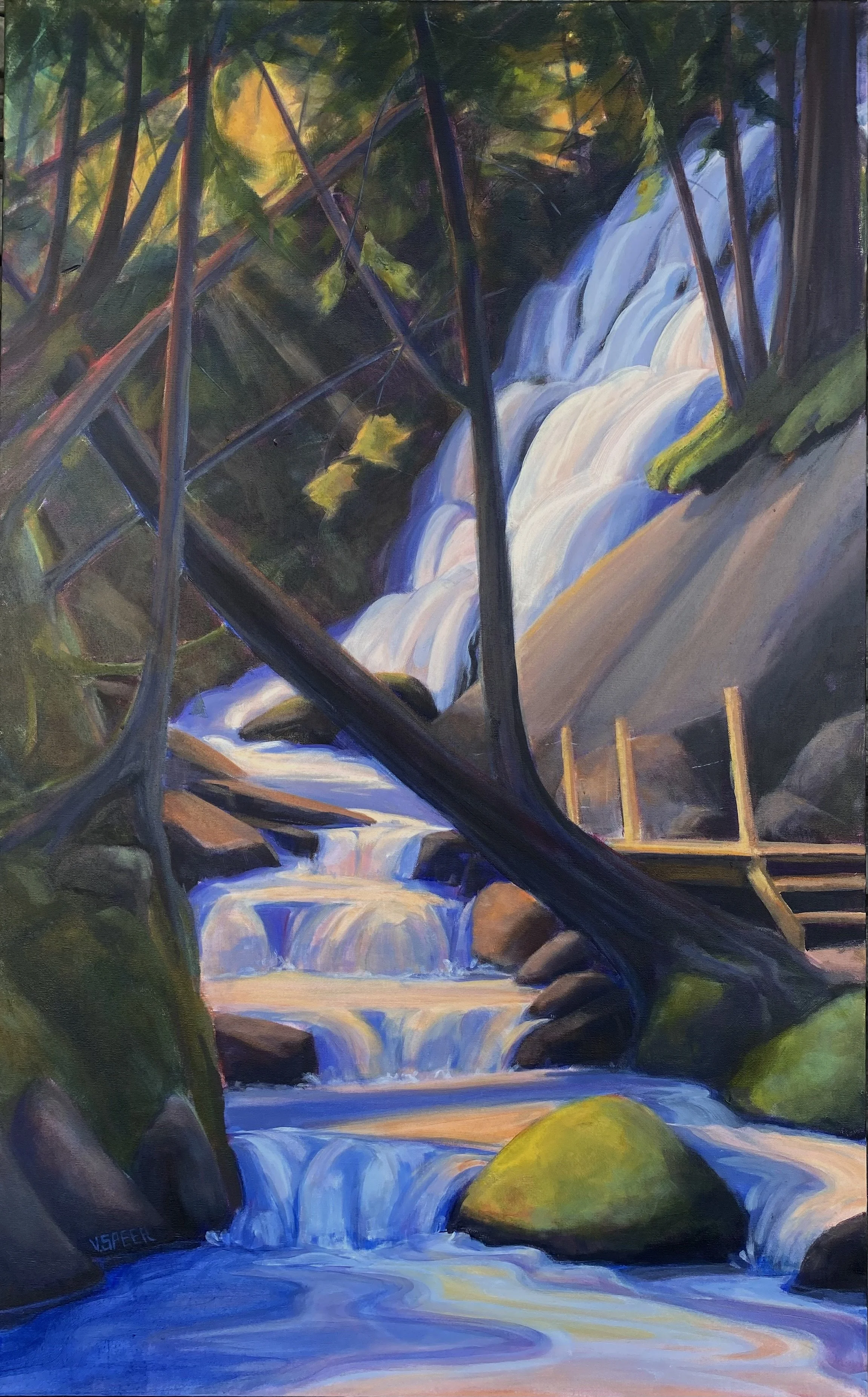 “Cedar Mist Cascade”
30”x 40”
Acrylic on canvas
$2700
Available at the Speer & Brush, Rosebud AB