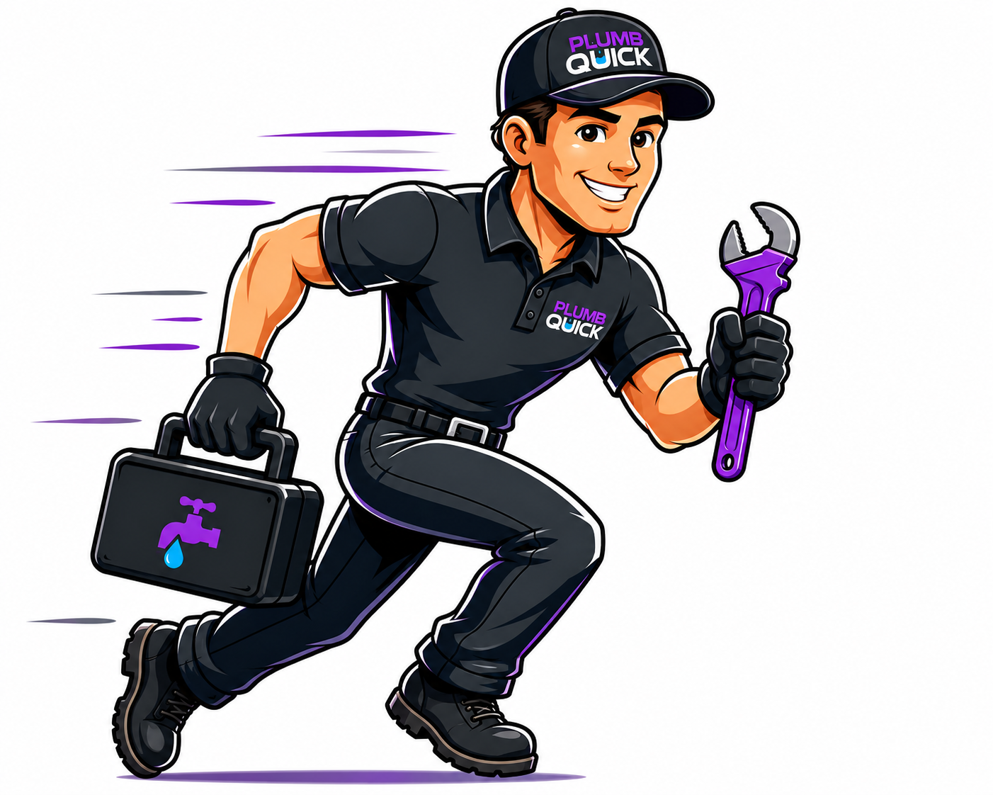 Plumb Quick cartoon plumber logo for Plano plumbing company